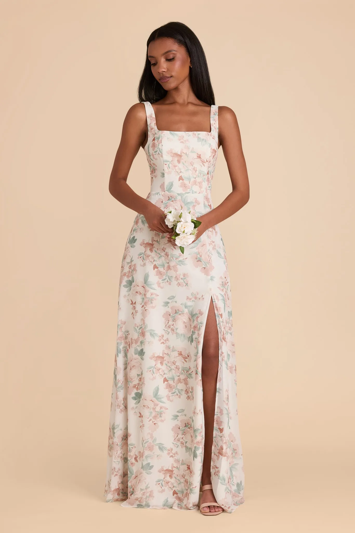 Alex Chiffon Dress - Dusty Apricot Peonies sold by Birdy Grey product image thumbnail 3