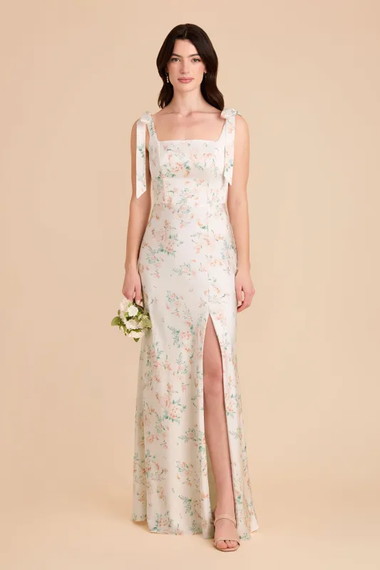 Alex Matte Satin Dress - Apricot Whimsical Blooms sold by Birdy Grey