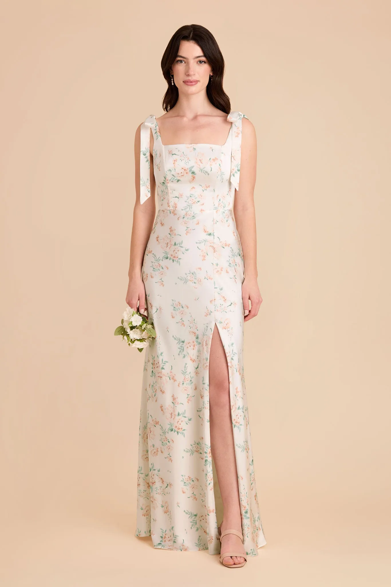 Alex Matte Satin Dress - Apricot Whimsical Blooms sold by Birdy Grey