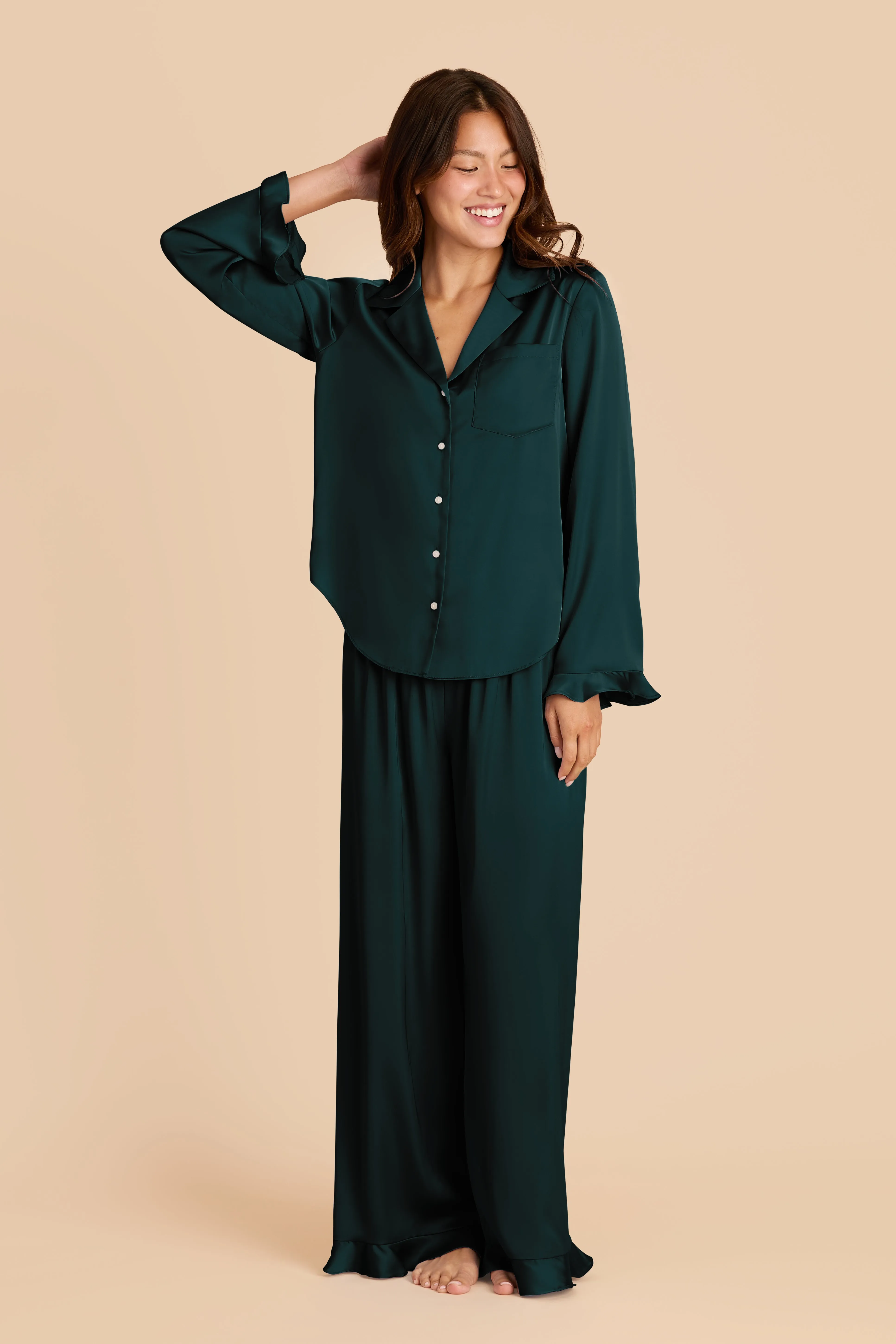 Emma Matte Satin Pajama Set - Emerald sold by Birdy Grey