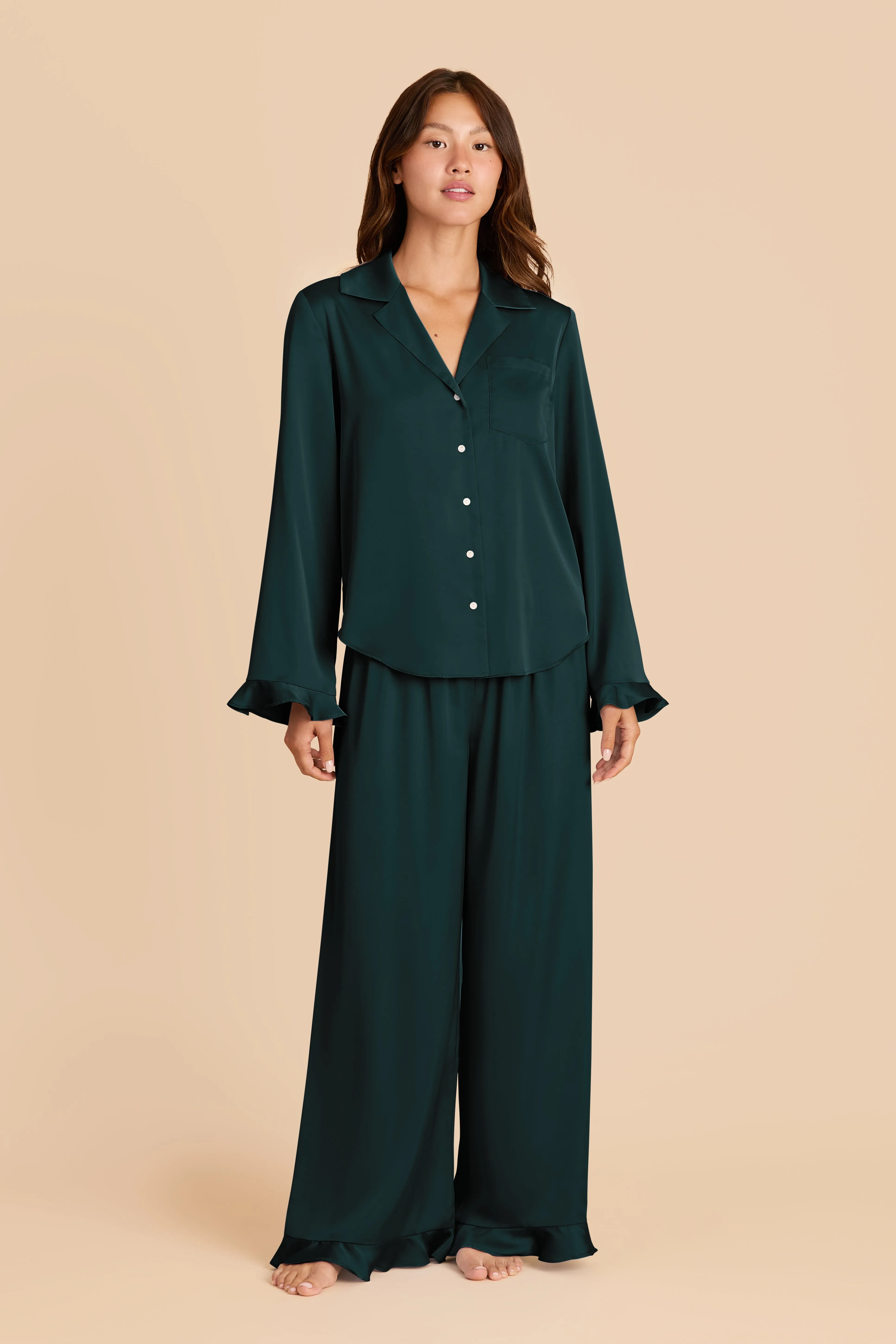 Emma Matte Satin Pajama Set - Emerald sold by Birdy Grey product image thumbnail 4