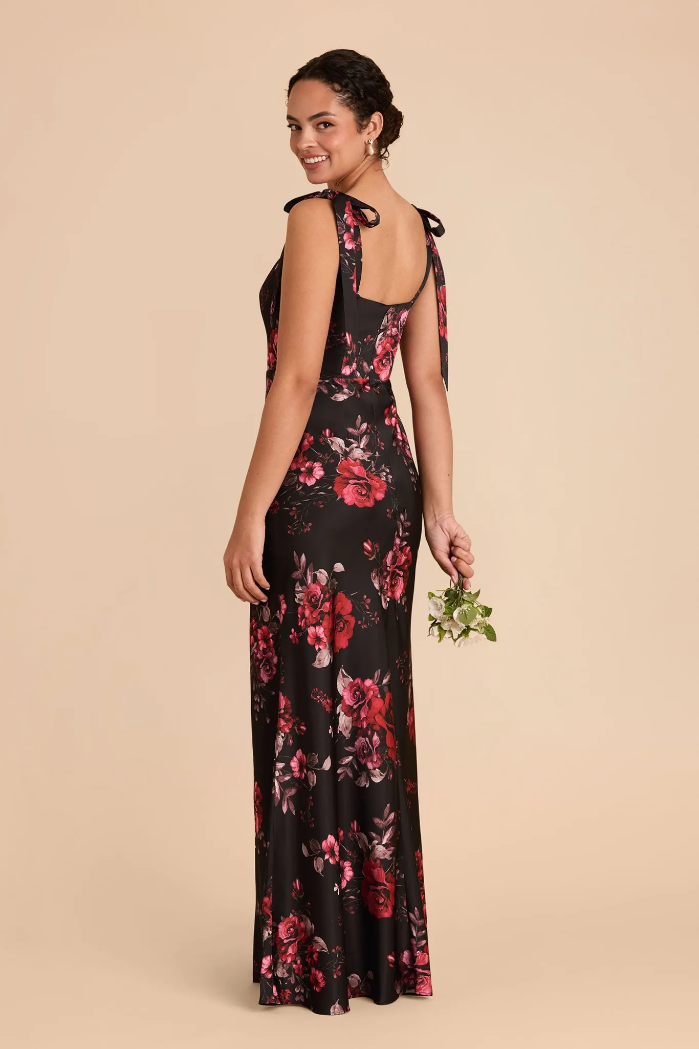 Alex Matte Satin Dress - Black Fleurs D'Amour sold by Birdy Grey product image thumbnail 3
