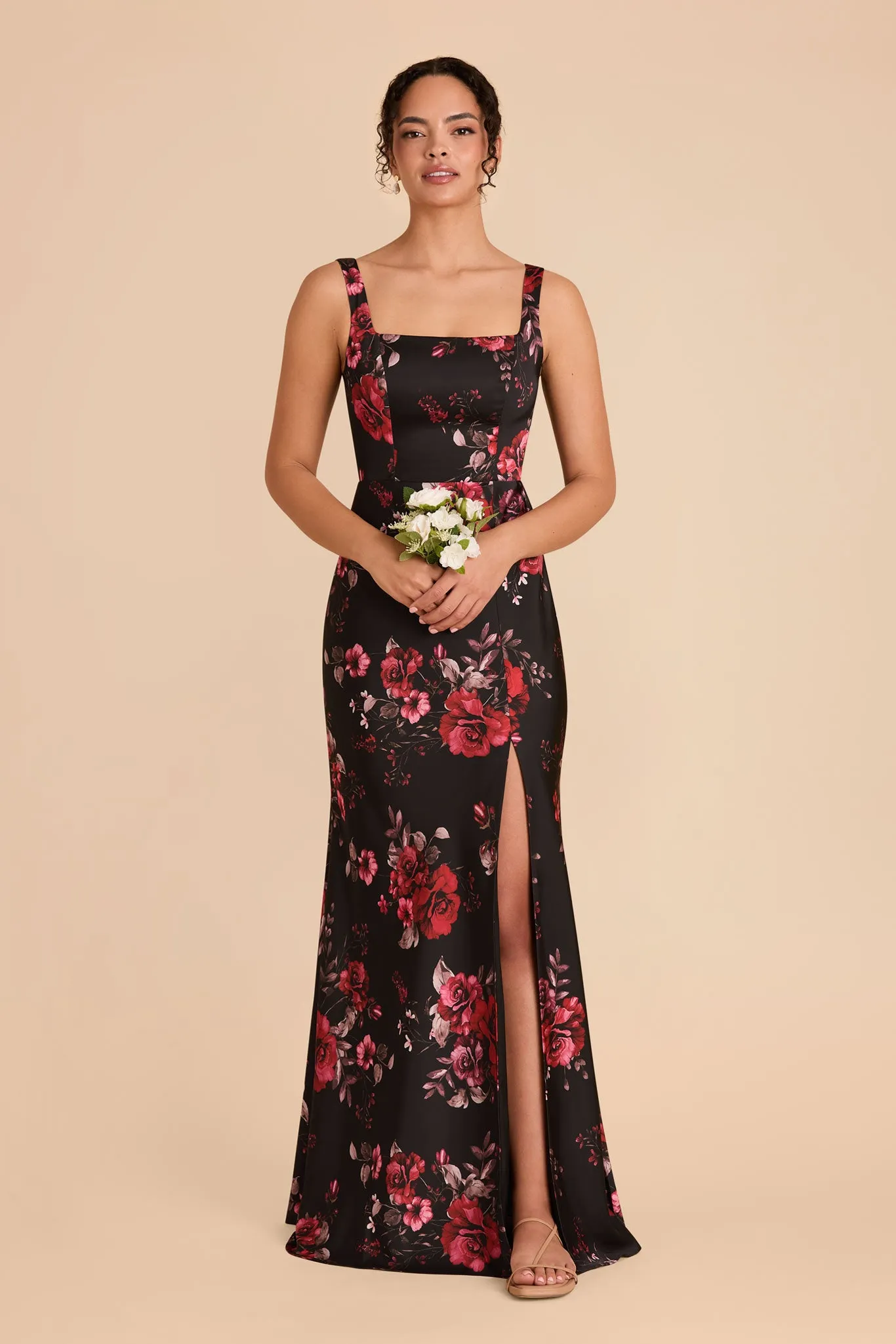 Alex Matte Satin Dress - Black Fleurs D'Amour sold by Birdy Grey product image thumbnail 2