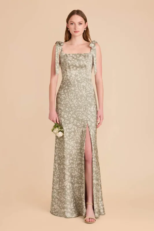 Alex Matte Satin Dress - Moss Green Dreamy Floral sold by Birdy Grey