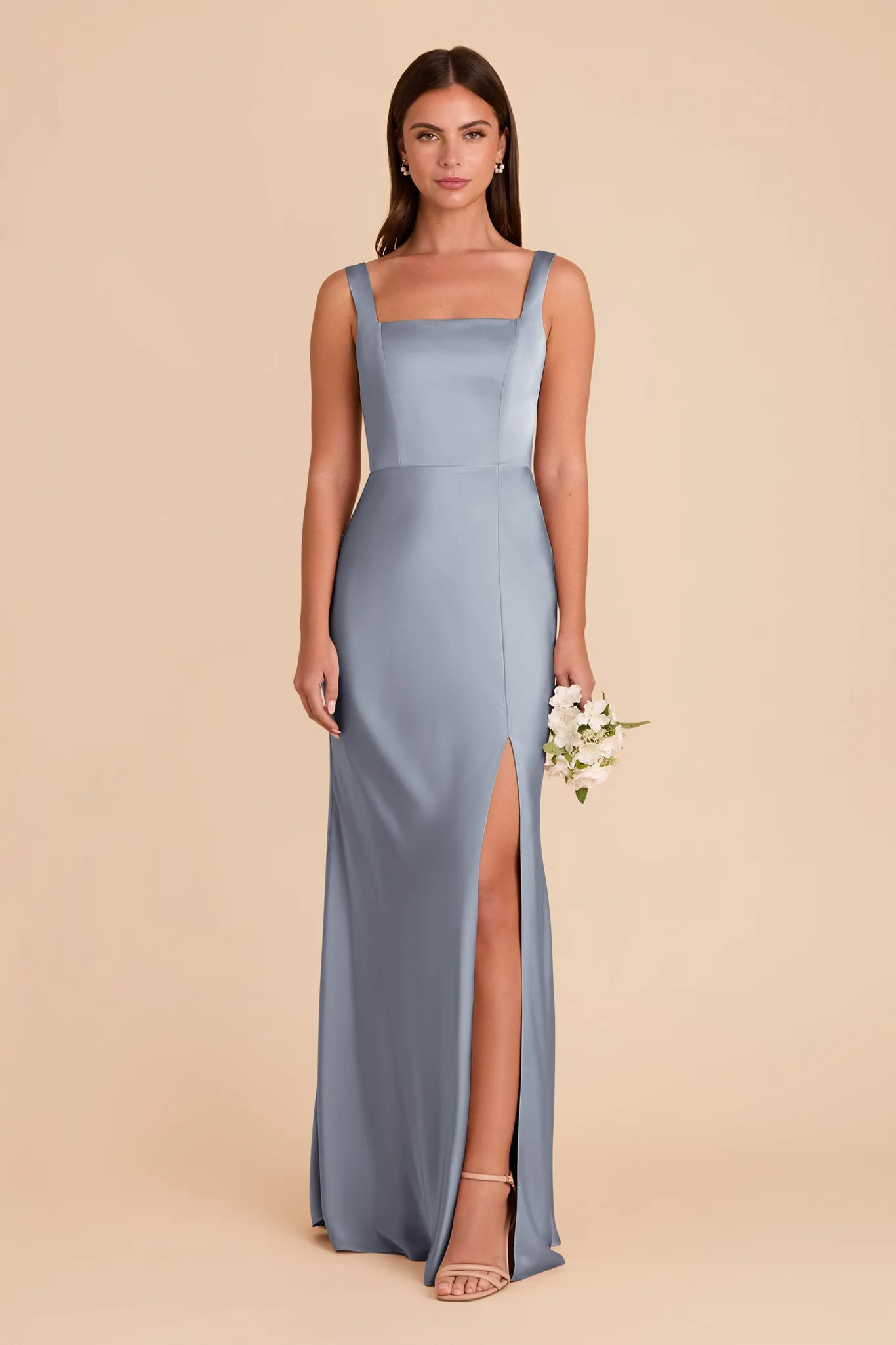 Alex Matte Satin Dress - Dusty Blue sold by Birdy Grey