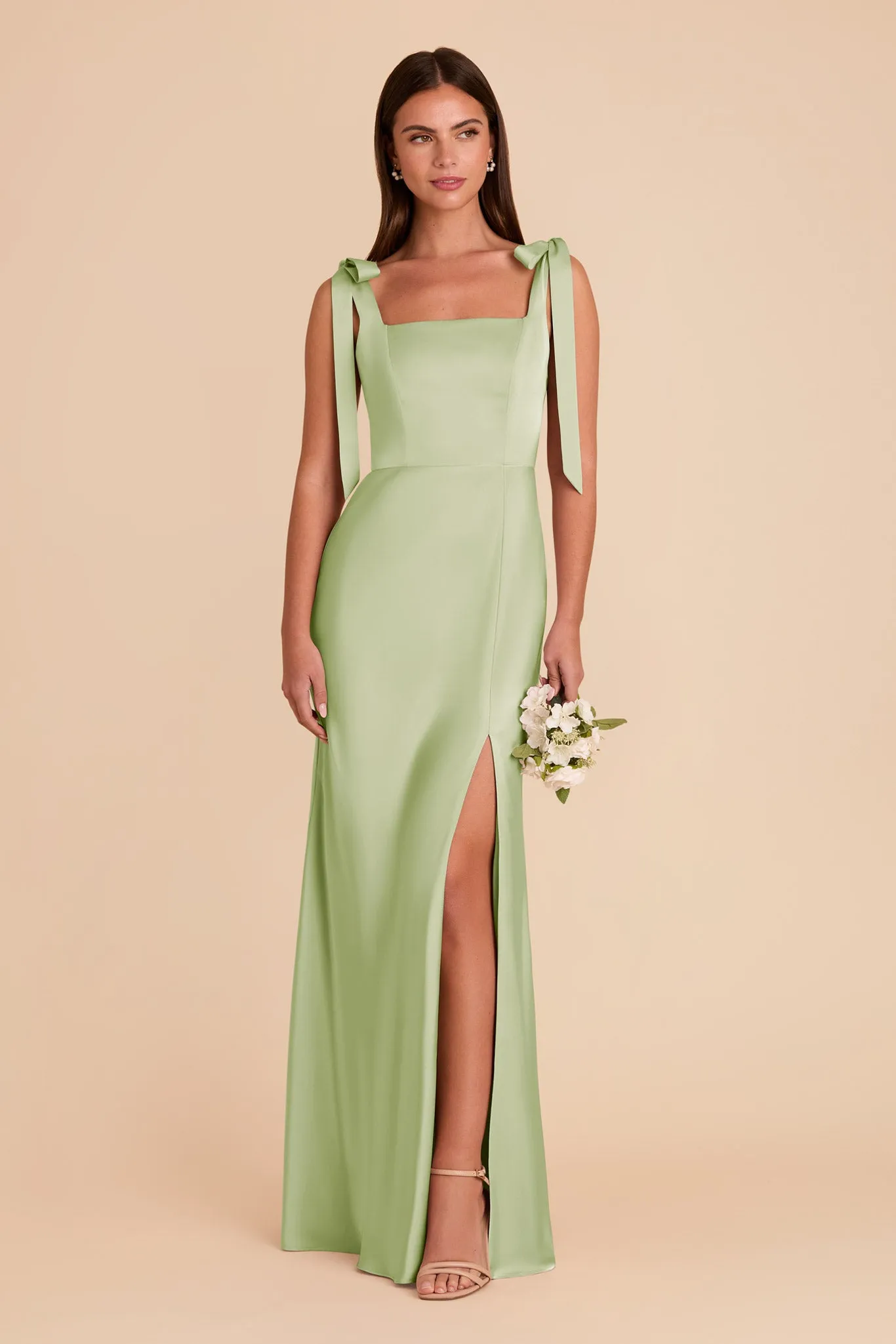 Alex Matte Satin Dress - Pale Pistachio sold by Birdy Grey