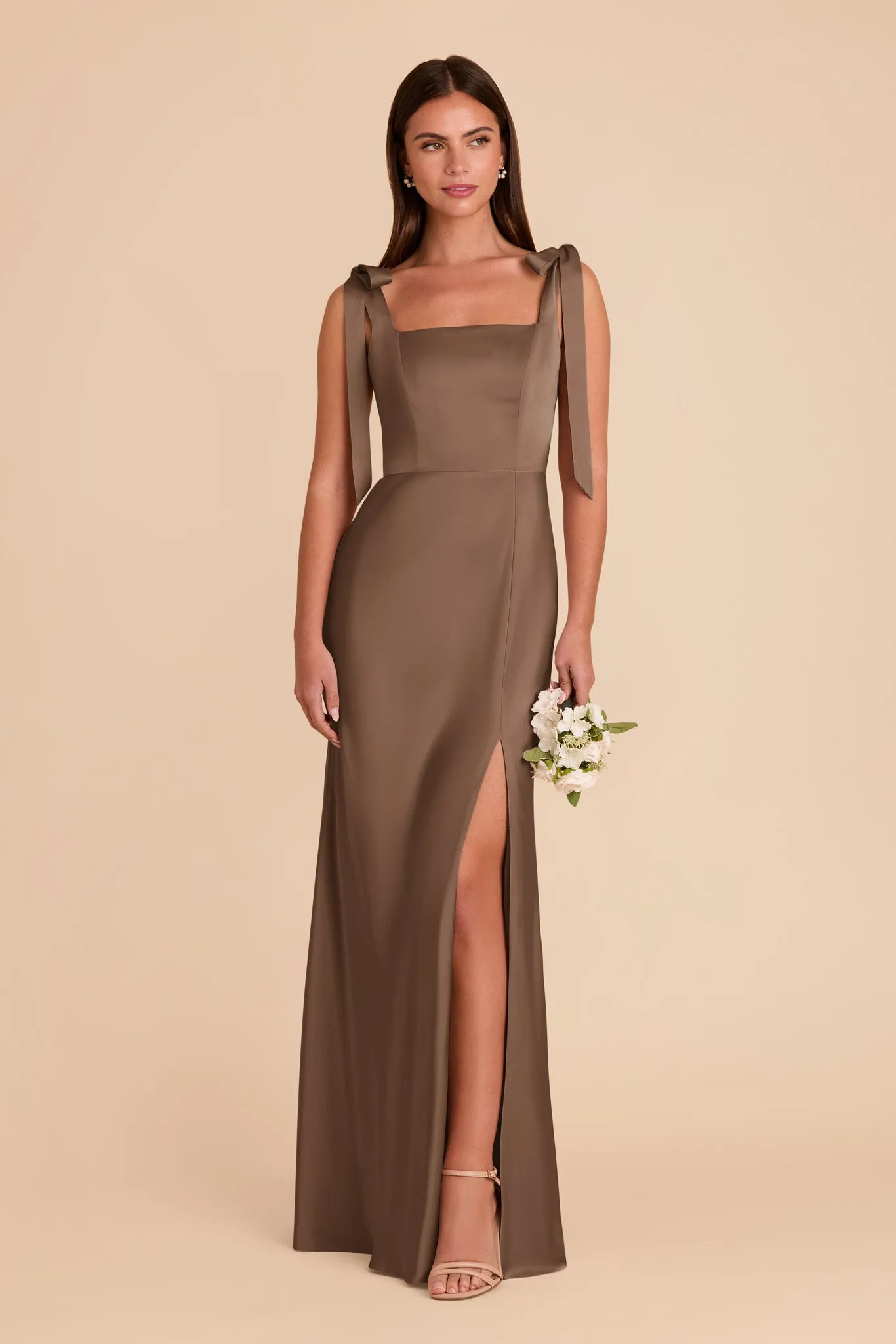 Alex Matte Satin Dress - Mocha sold by Birdy Grey