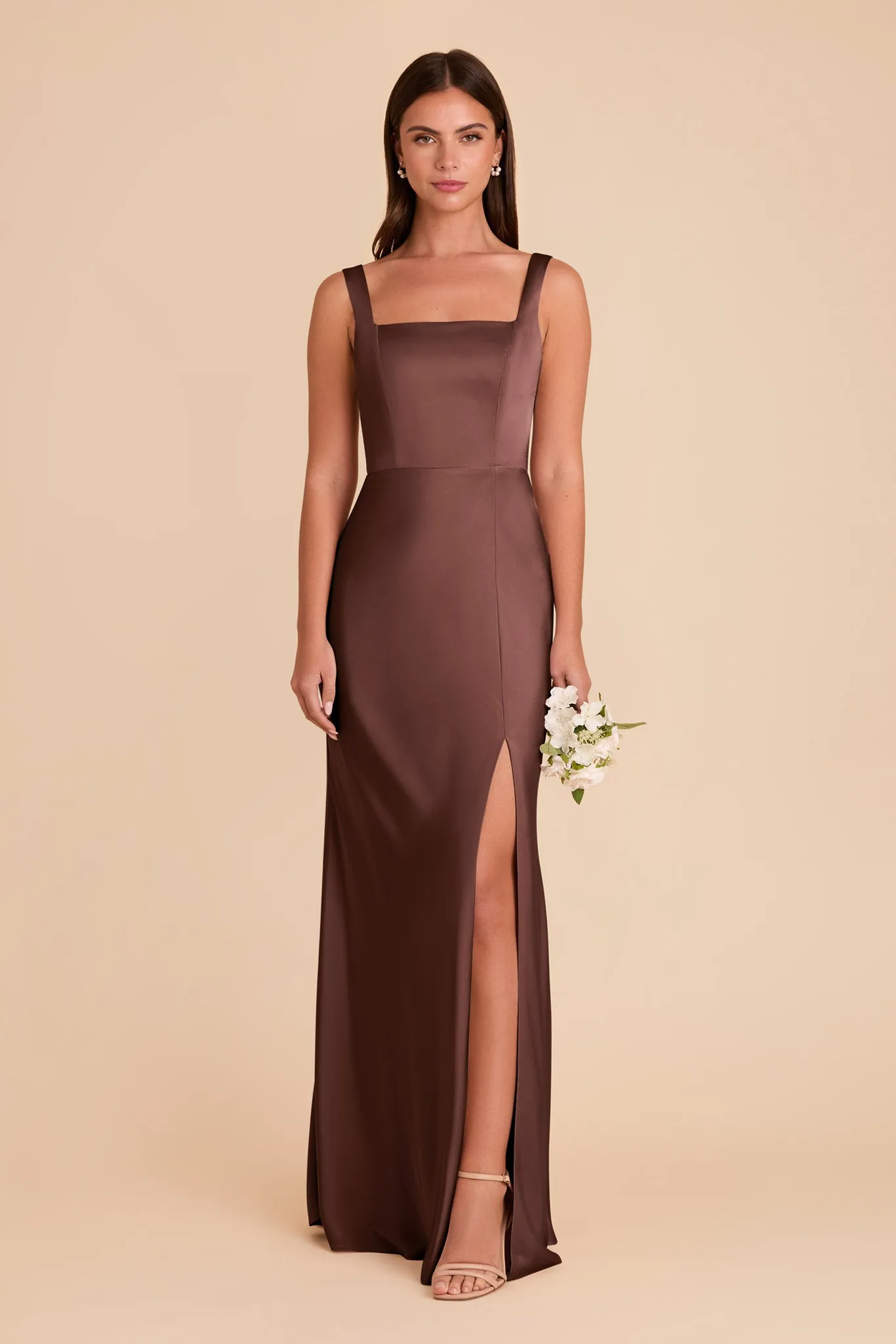 Alex Matte Satin Dress - Chocolate Brown sold by Birdy Grey
