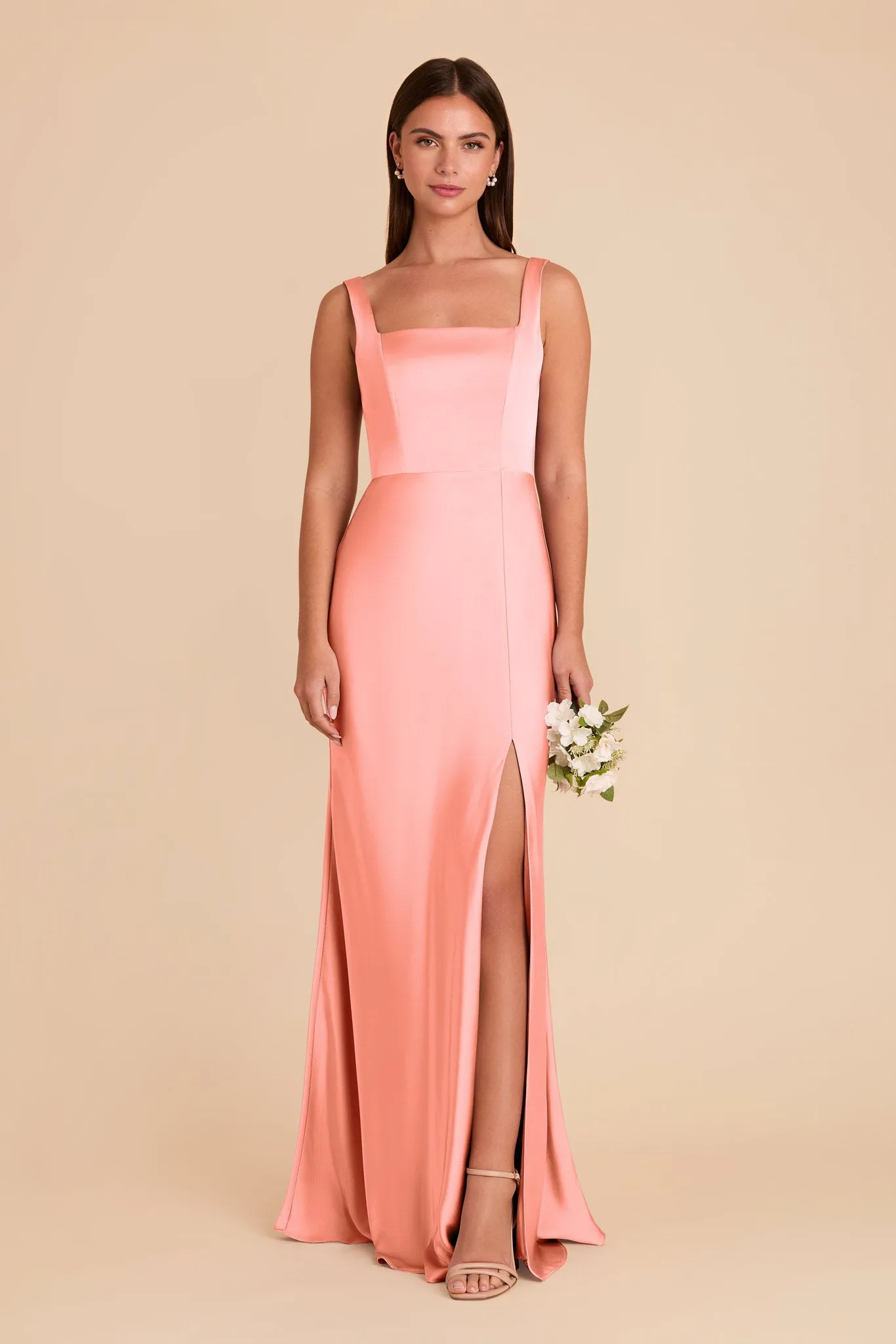 Alex Matte Satin Dress - Coral Pink sold by Birdy Grey
