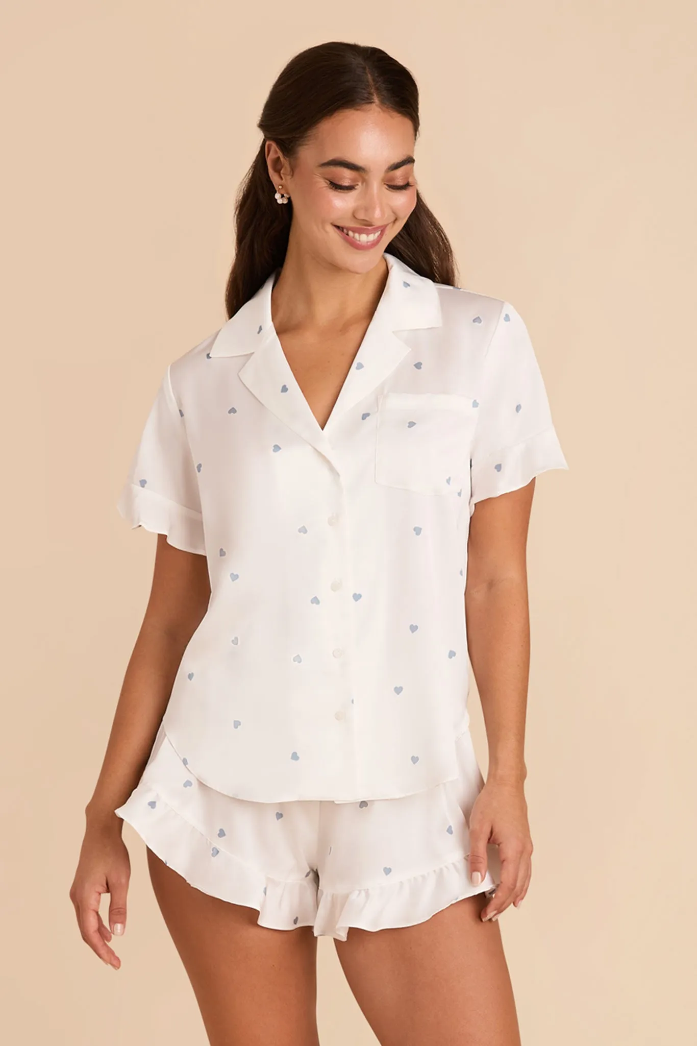 Esther Pajamas - White Dusty Blue Hearts sold by Birdy Grey product image thumbnail 5