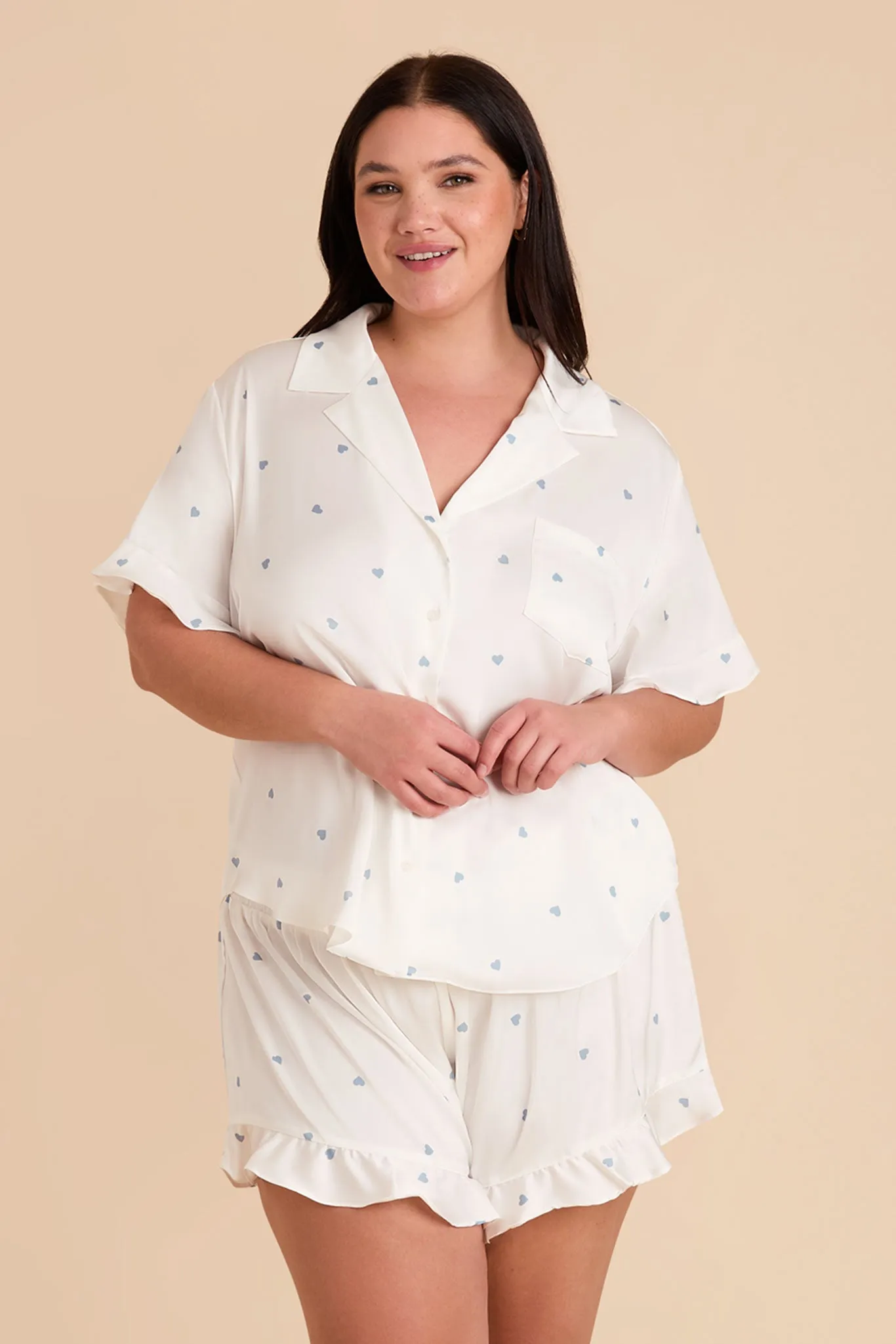 Esther Pajamas - White Dusty Blue Hearts sold by Birdy Grey product image thumbnail 2