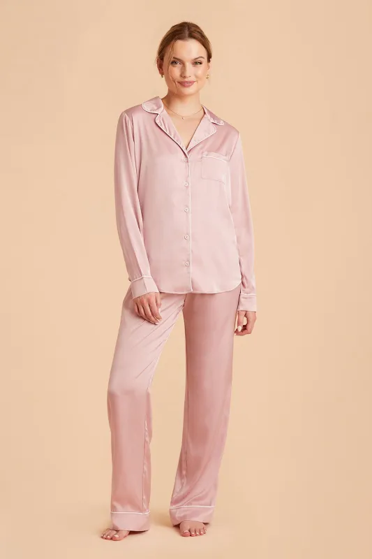 Jenna Matte Satin Pajamas - Dusty Pink sold by Birdy Grey