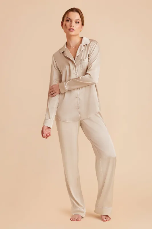 Jenna Matte Satin Pajamas - Neutral Champagne sold by Birdy Grey