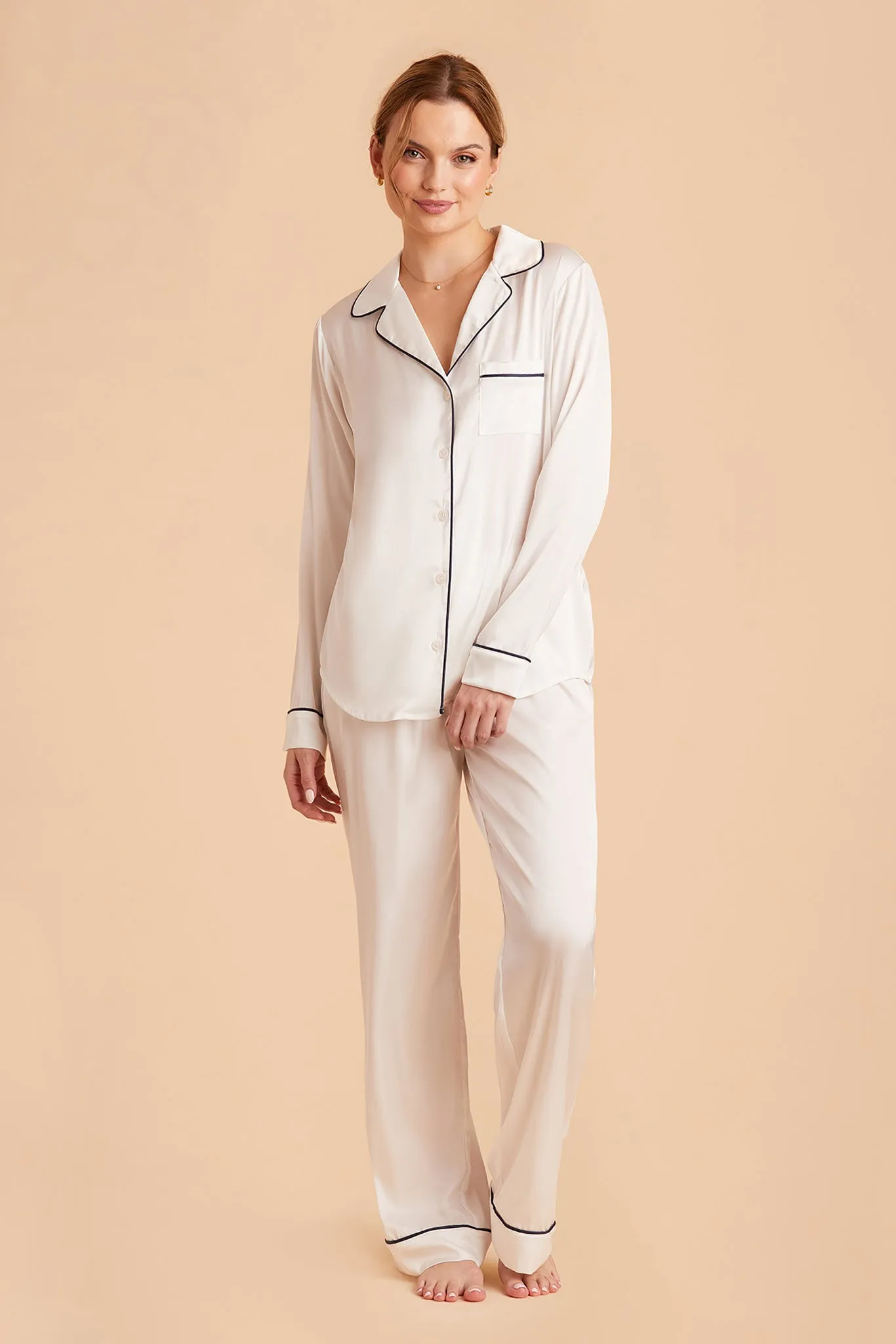 Jenna Matte Satin Pajamas - Ivory sold by Birdy Grey product image thumbnail 3