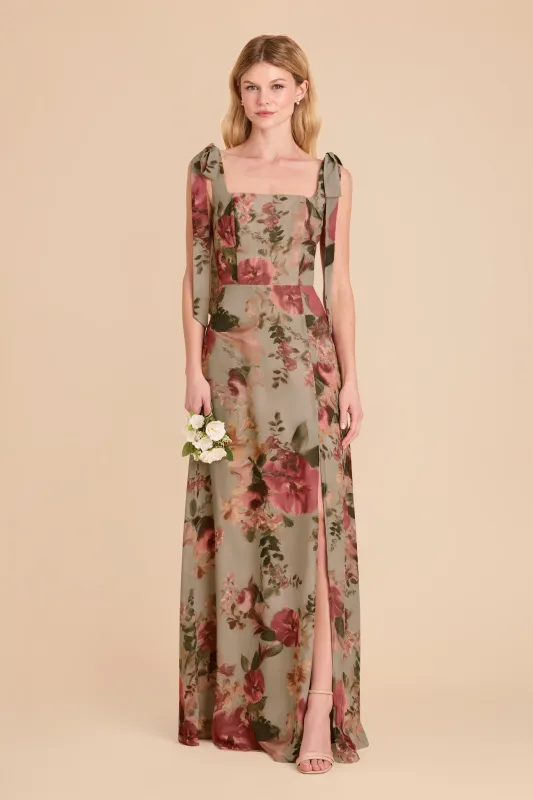 Alex Chiffon Dress - Silver Sage Painted Botanics sold by Birdy Grey