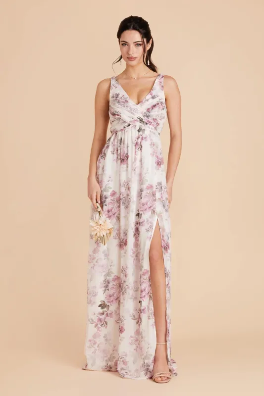 Laurie Chiffon Dress - Dusty Pink Peonies sold by Birdy Grey