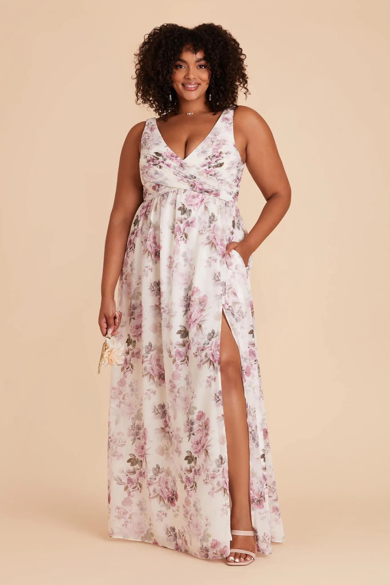 Laurie Chiffon Dress - Dusty Pink Peonies sold by Birdy Grey product image thumbnail 2