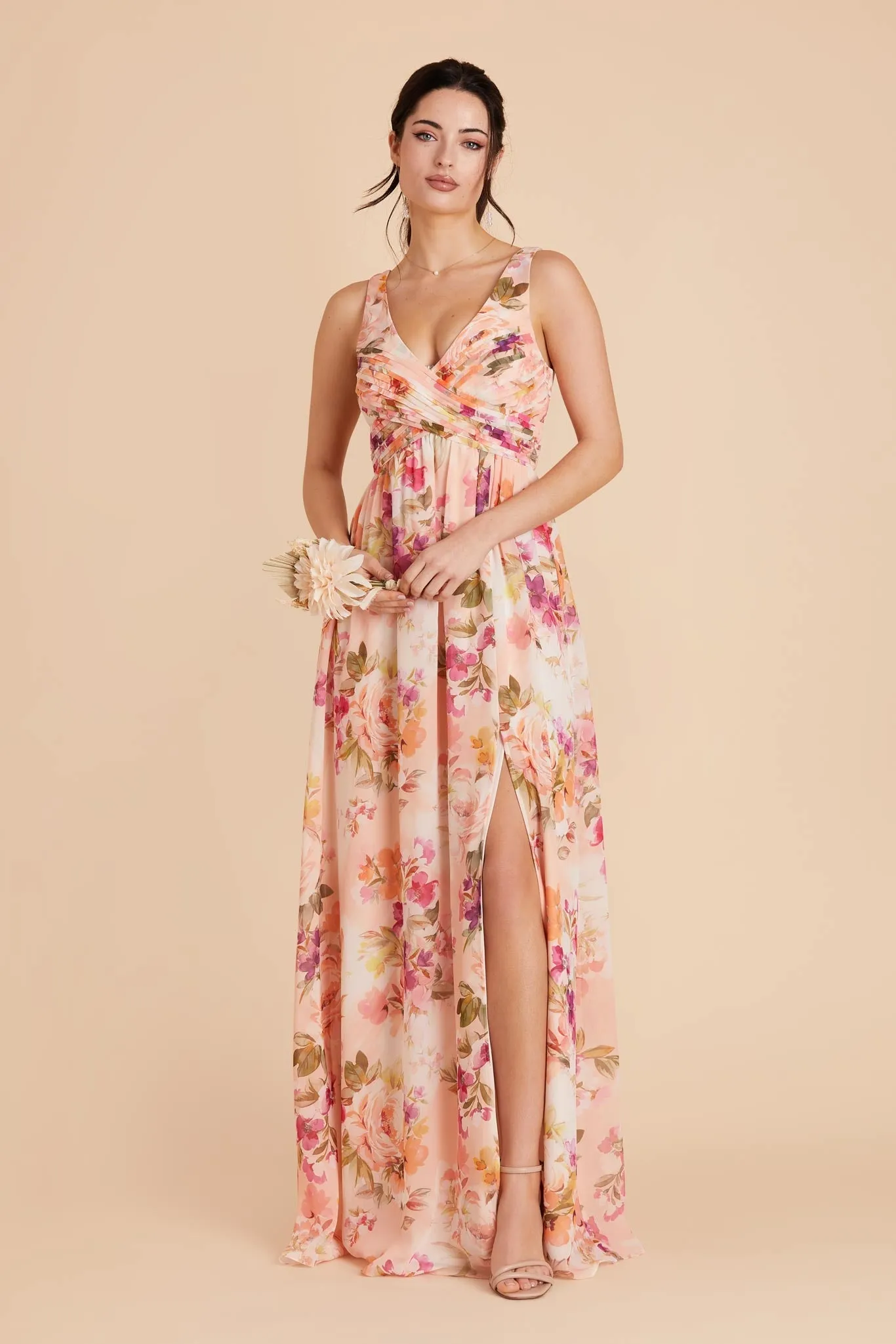 Laurie Chiffon Dress - Coral Sunset Peonies sold by Birdy Grey product image thumbnail 2