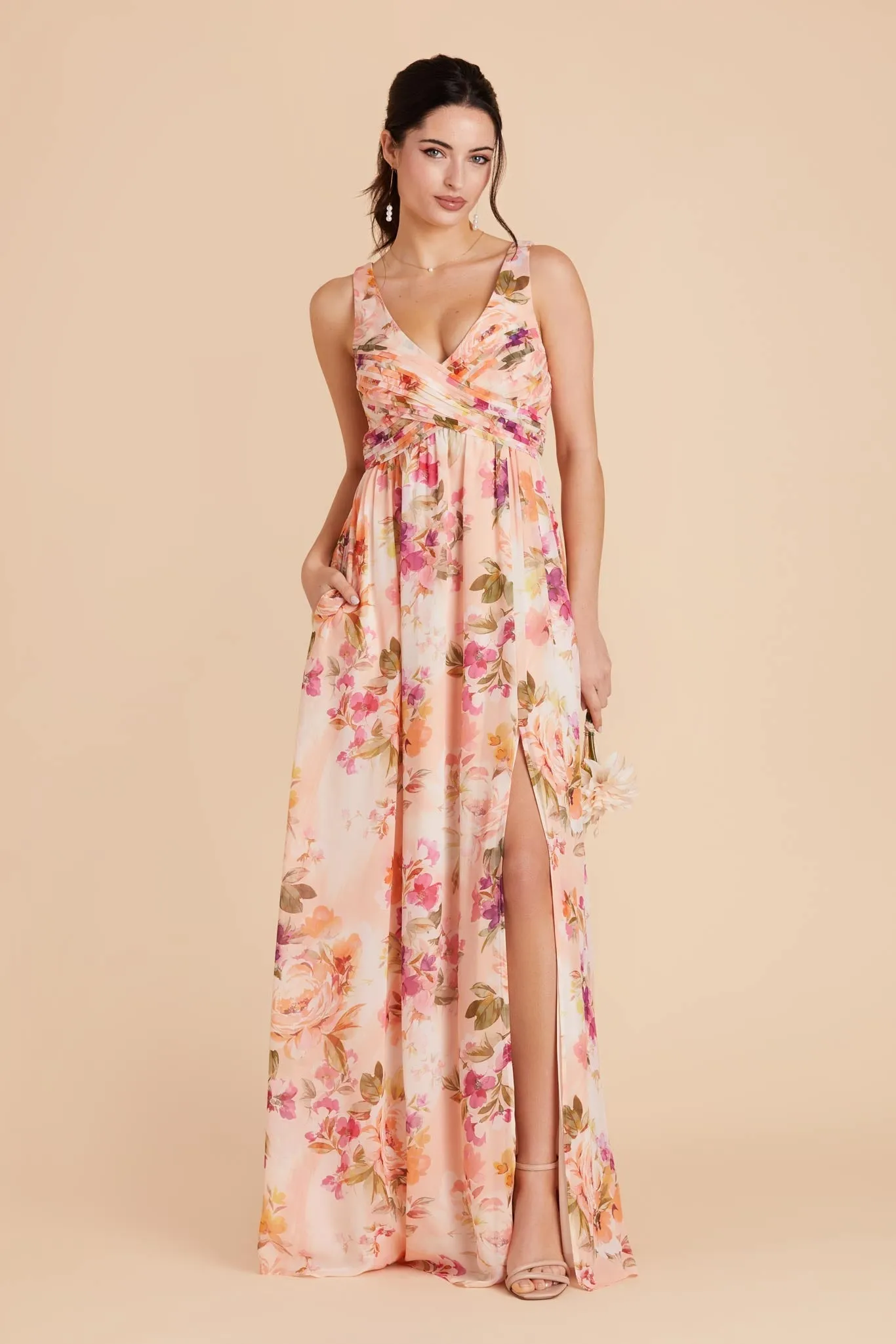 Laurie Chiffon Dress - Coral Sunset Peonies sold by Birdy Grey product image thumbnail 3