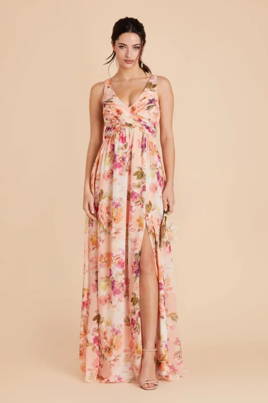 Laurie Chiffon Dress - Coral Sunset Peonies sold by Birdy Grey