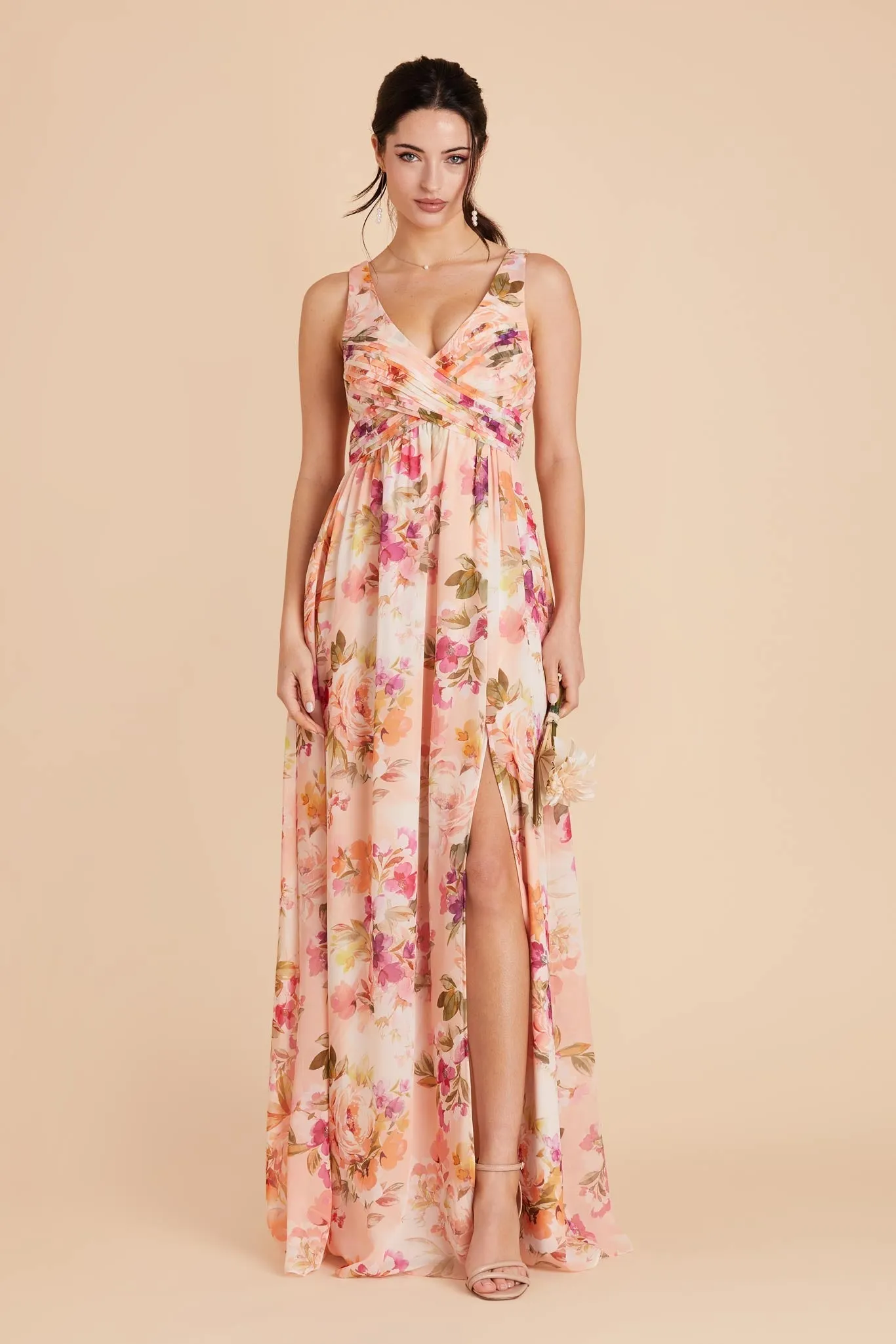 Laurie Chiffon Dress - Coral Sunset Peonies sold by Birdy Grey