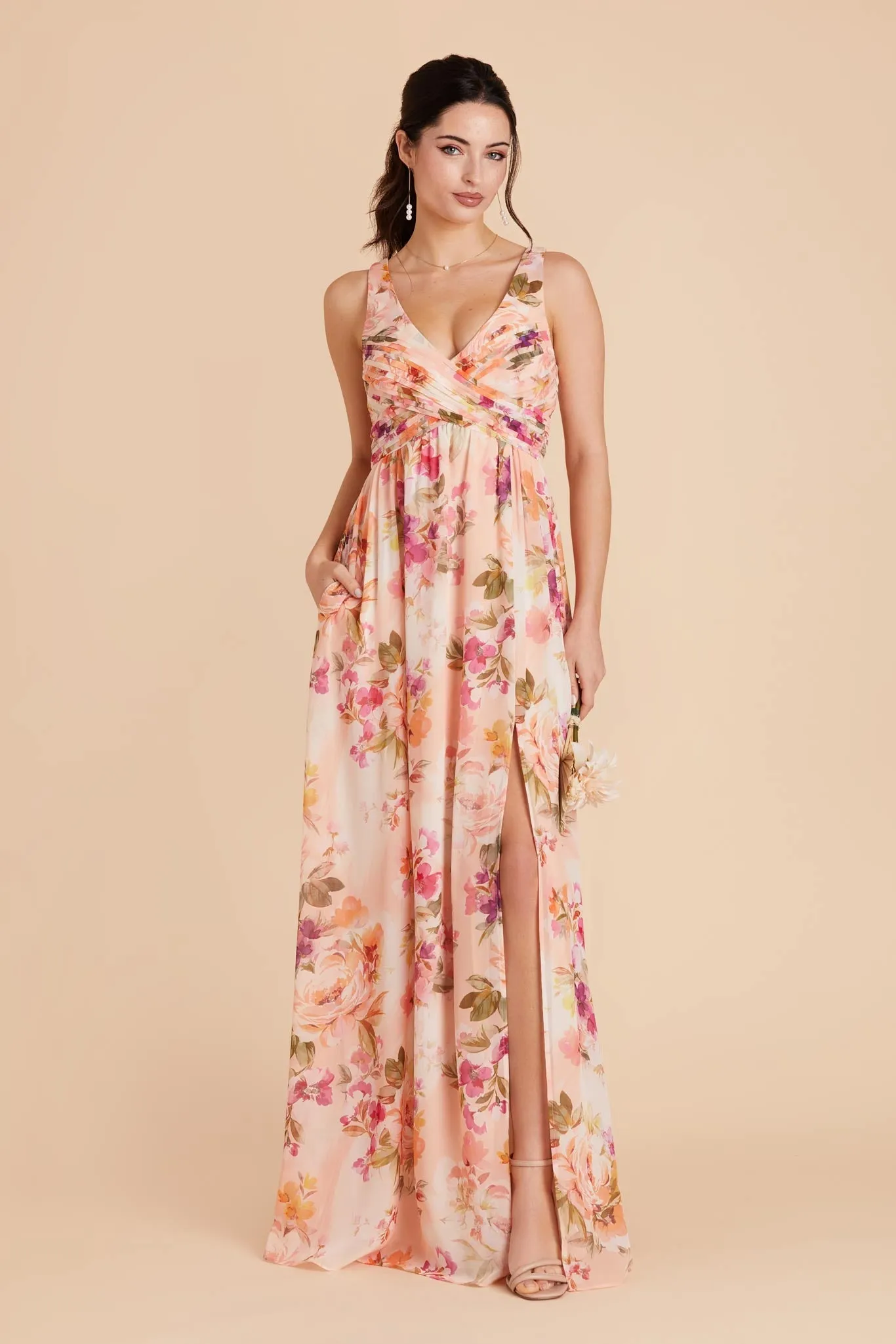 Laurie Chiffon Dress - Coral Sunset Peonies sold by Birdy Grey product image thumbnail 4