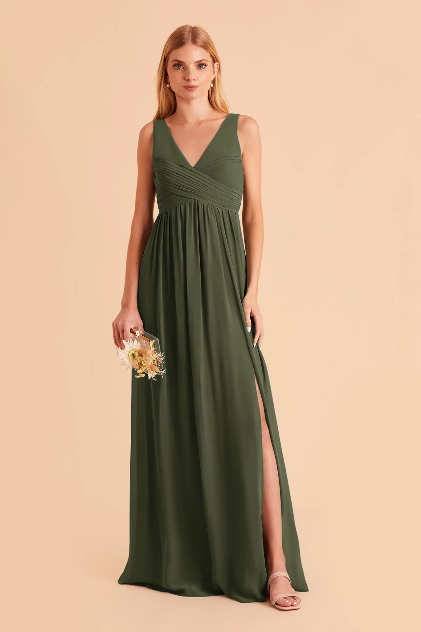 Laurie Chiffon Dress - Olive sold by Birdy Grey