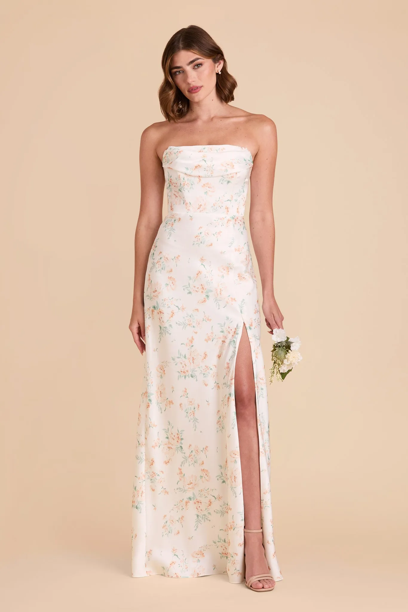 Mia Matte Satin Dress - Apricot Whimsical Blooms sold by Birdy Grey product image thumbnail 4