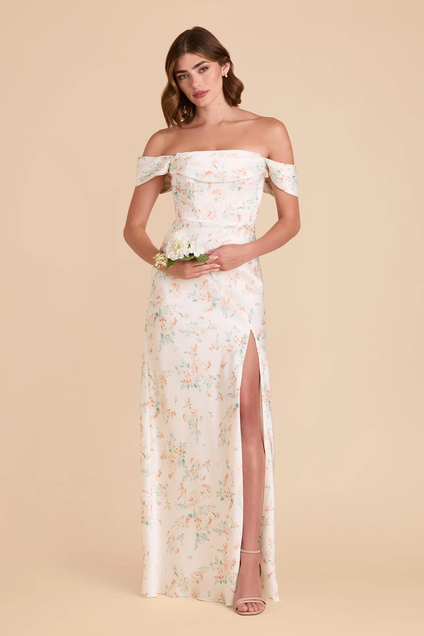 Mia Matte Satin Dress - Apricot Whimsical Blooms sold by Birdy Grey product image thumbnail 3