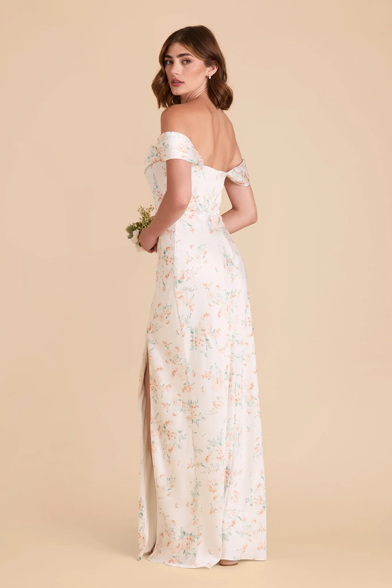 Mia Matte Satin Dress - Apricot Whimsical Blooms sold by Birdy Grey product image thumbnail 5