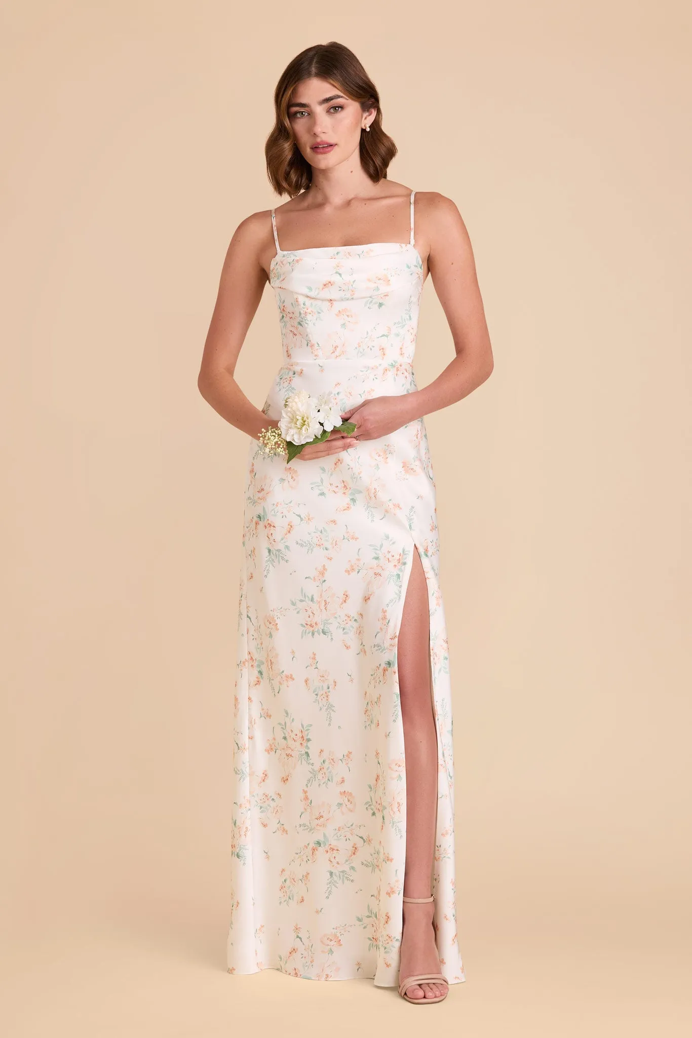 Mia Matte Satin Dress - Apricot Whimsical Blooms sold by Birdy Grey product image thumbnail 2