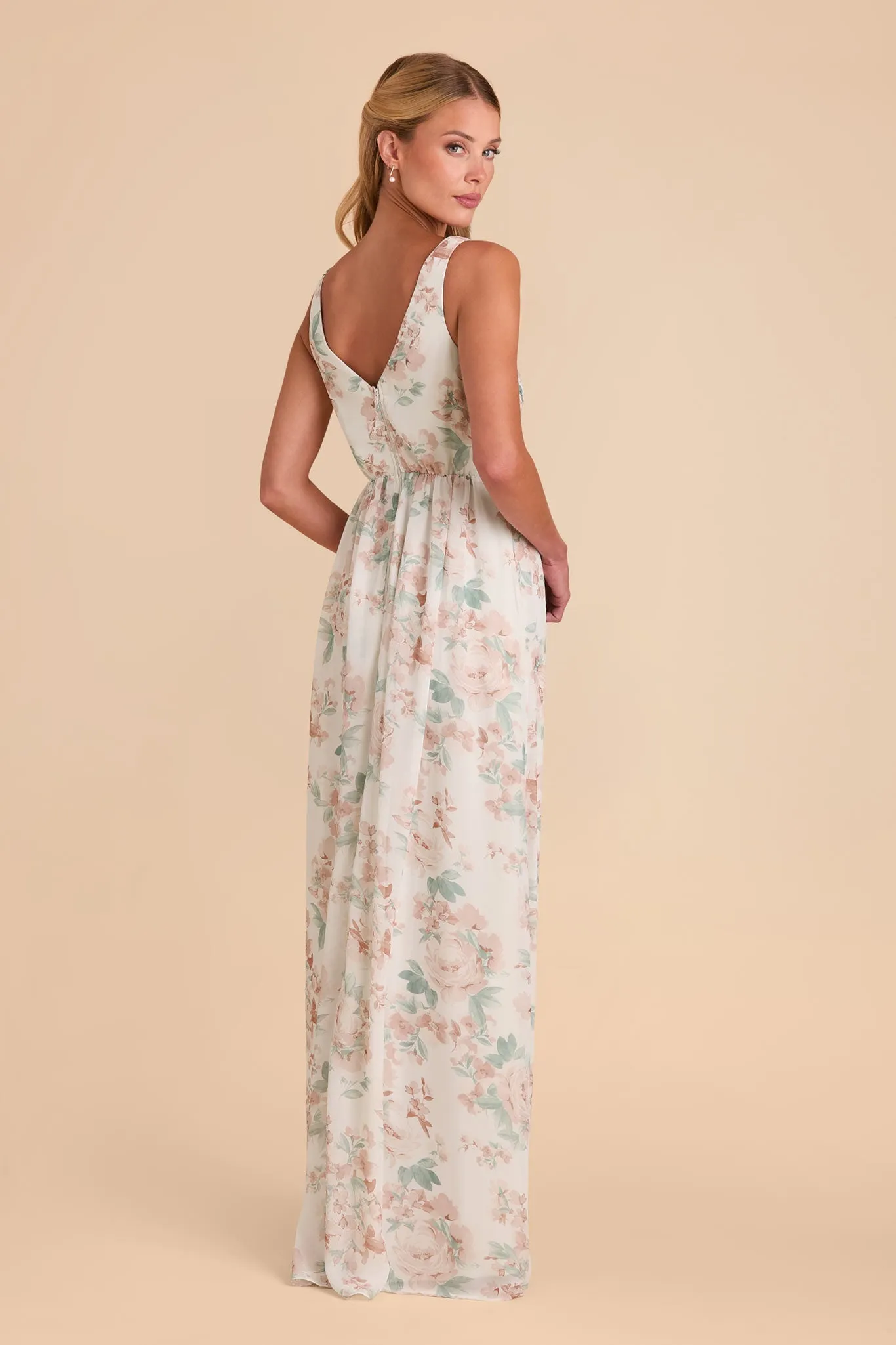 Laurie Chiffon Dress - Dusty Apricot Peonies sold by Birdy Grey product image thumbnail 4