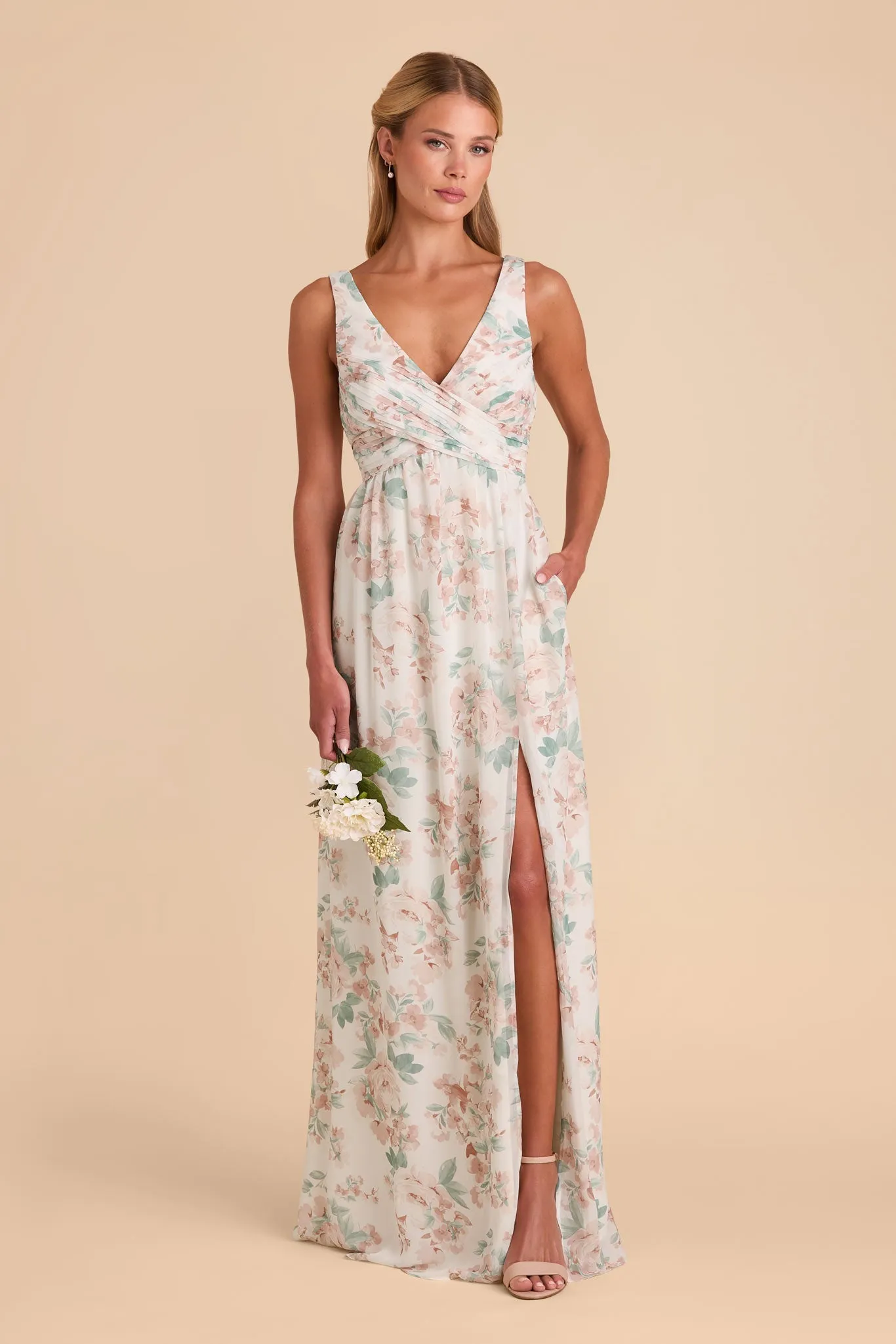 Laurie Chiffon Dress - Dusty Apricot Peonies sold by Birdy Grey product image thumbnail 2