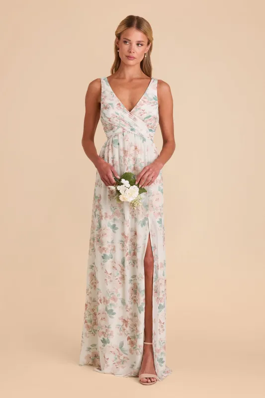 Laurie Chiffon Dress - Dusty Apricot Peonies sold by Birdy Grey