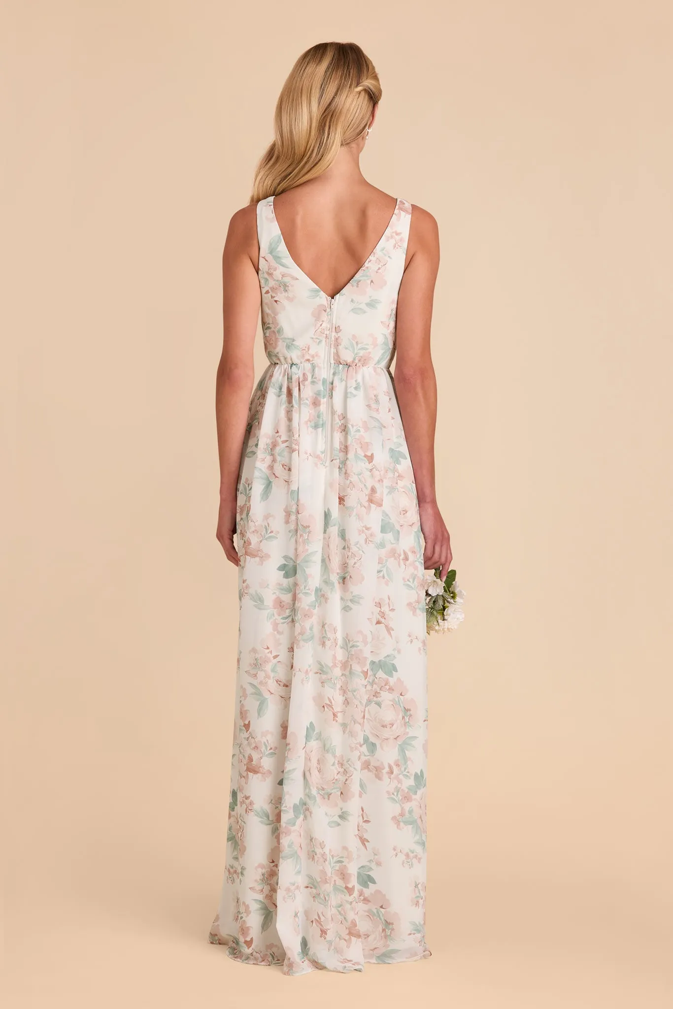 Laurie Chiffon Dress - Dusty Apricot Peonies sold by Birdy Grey product image thumbnail 5