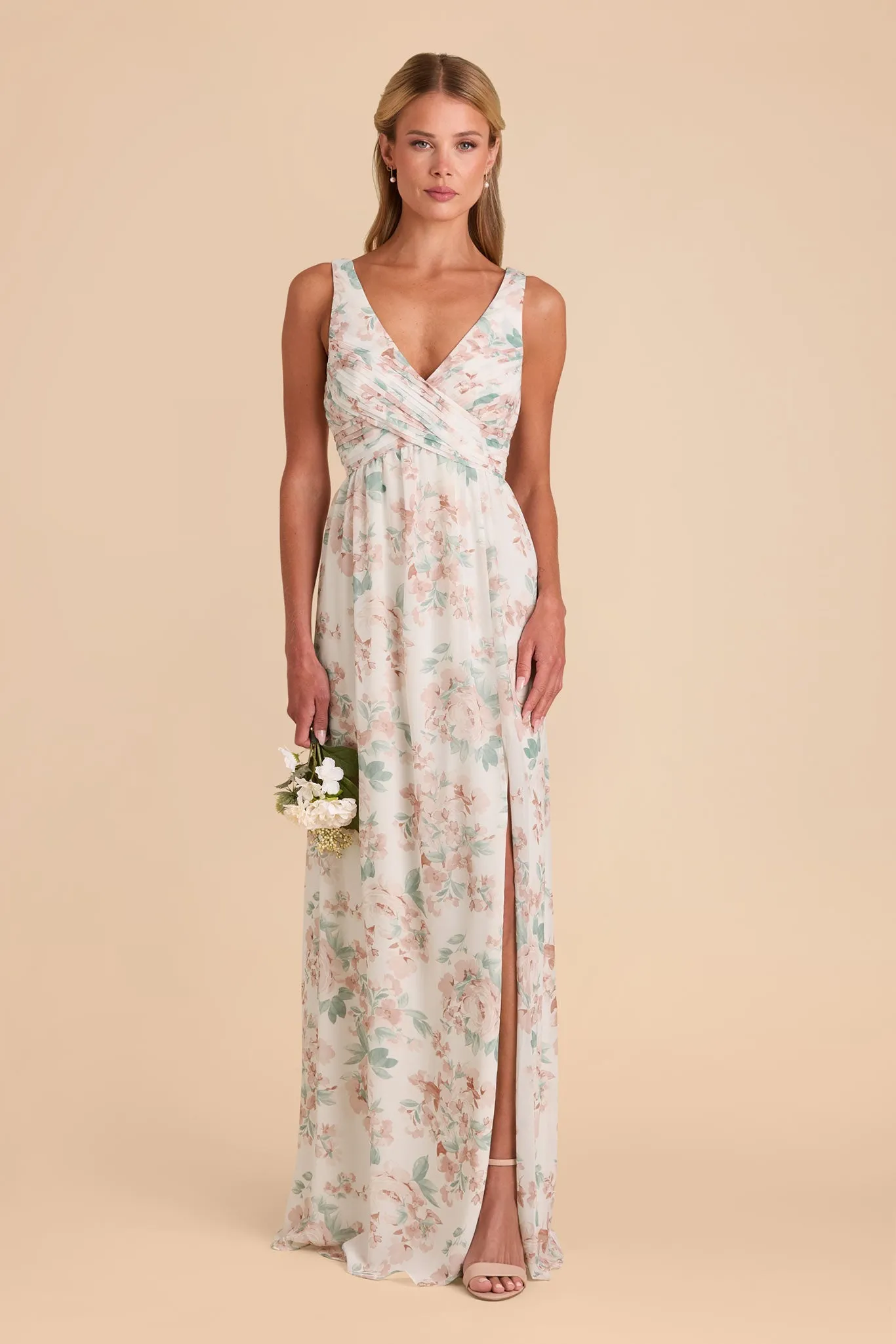 Laurie Chiffon Dress - Dusty Apricot Peonies sold by Birdy Grey product image thumbnail 3