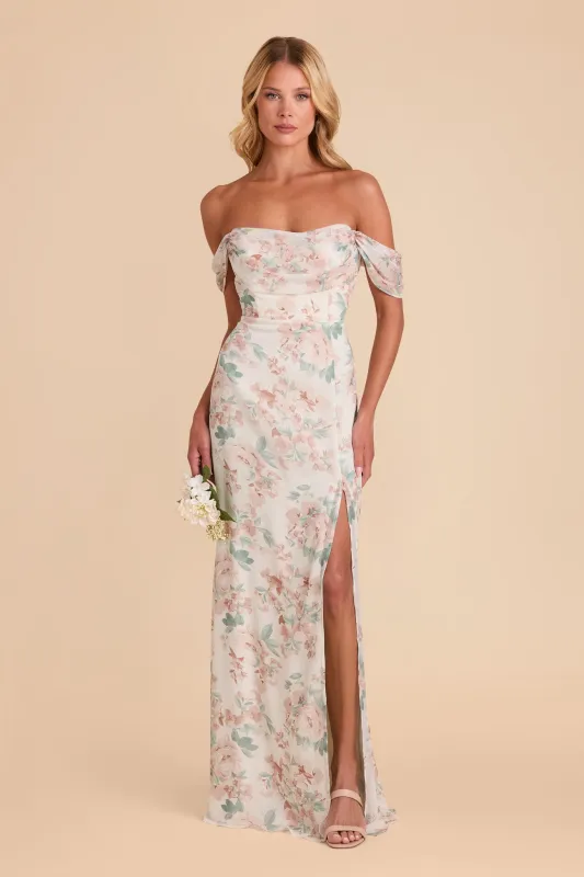 Mira Chiffon Dress - Dusty Apricot Peonies sold by Birdy Grey