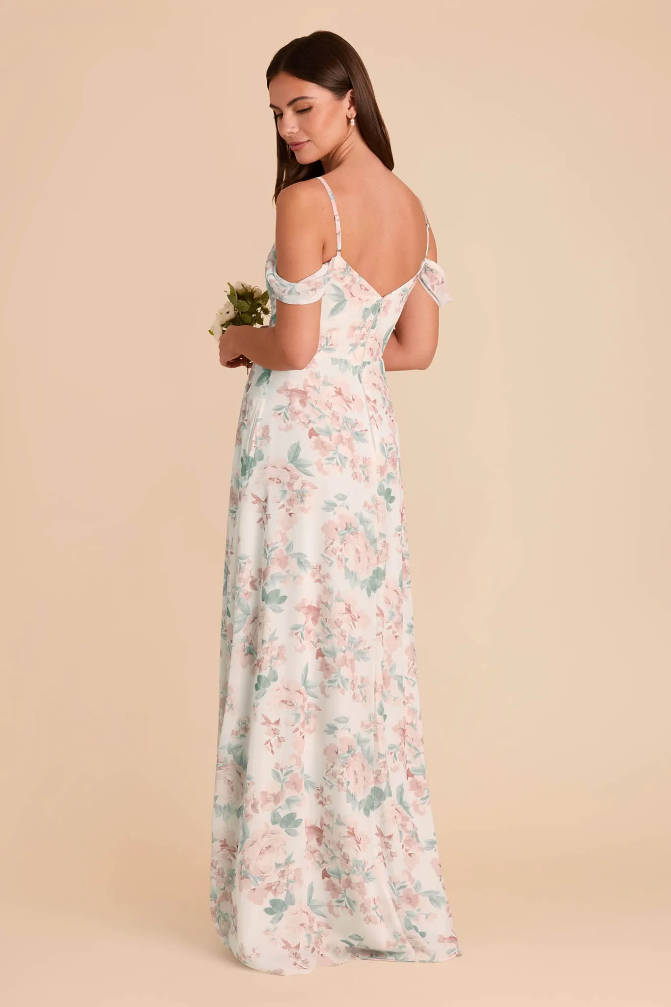 Devin Chiffon Dress - Dusty Apricot Peonies sold by Birdy Grey product image thumbnail 4