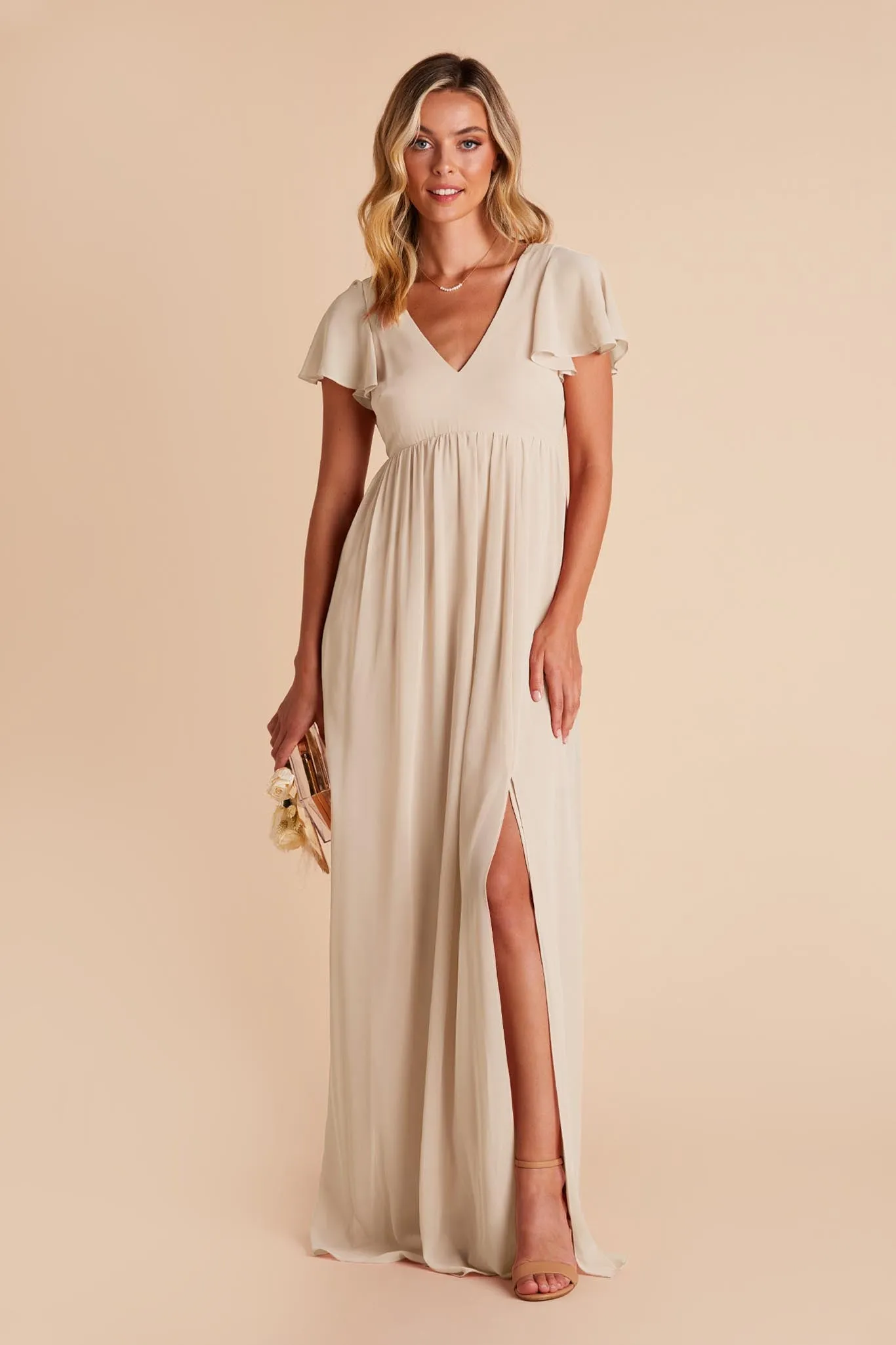 Hannah Chiffon Dress - Classic Champagne sold by Birdy Grey