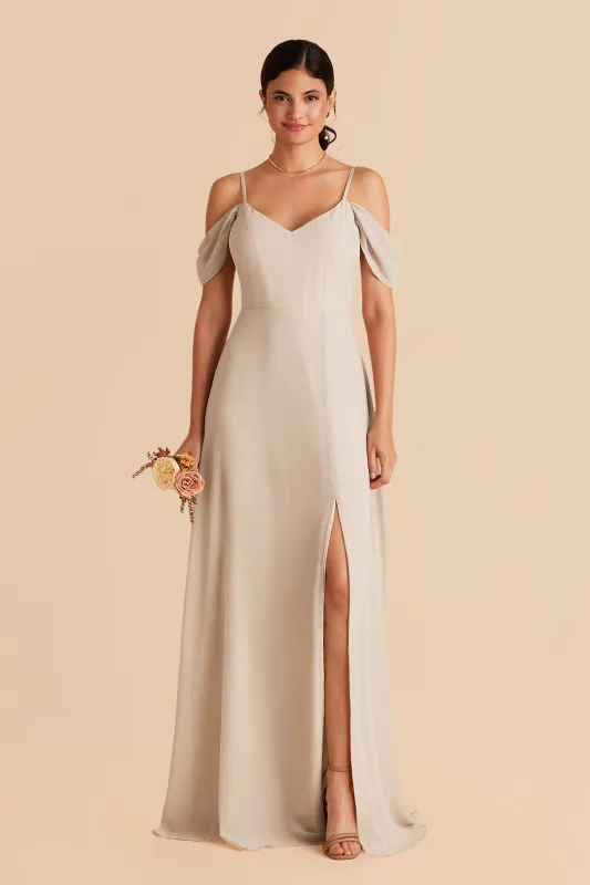 Devin Chiffon Dress With Slit - Classic Champagne sold by Birdy Grey