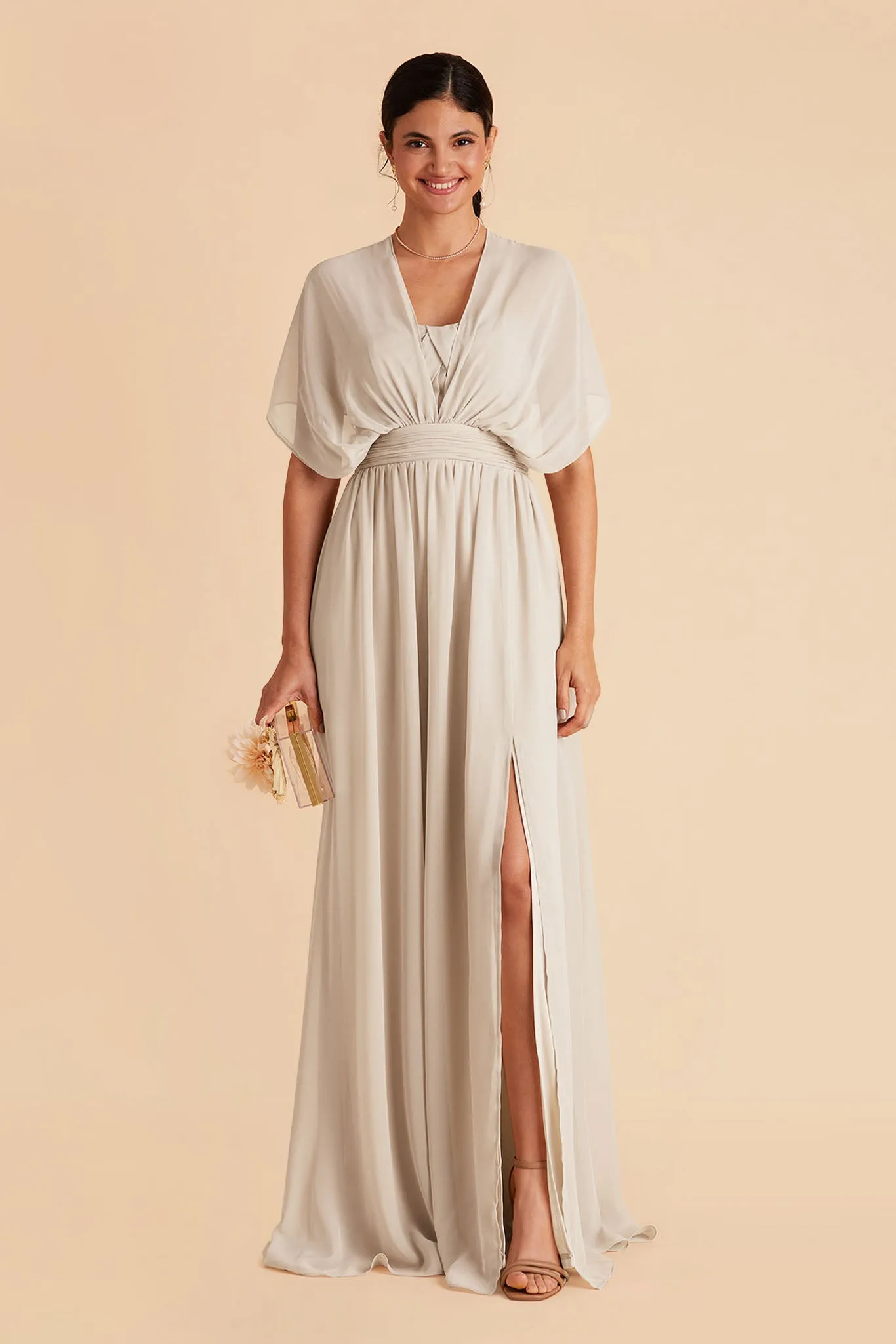 Grace Chiffon Dress With Slit - Classic Champagne sold by Birdy Grey