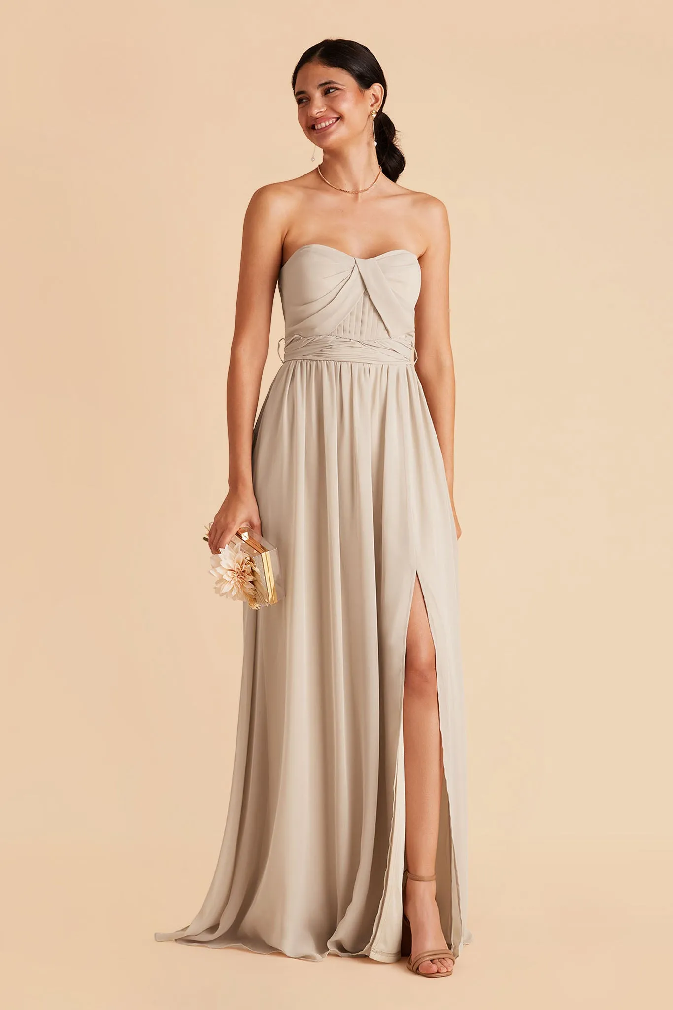 Grace Chiffon Dress With Slit - Classic Champagne sold by Birdy Grey product image thumbnail 3