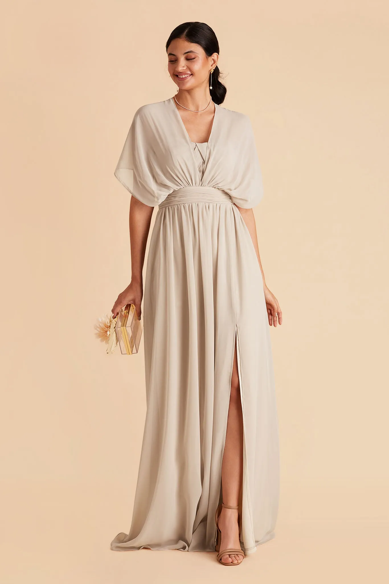 Grace Chiffon Dress With Slit - Classic Champagne sold by Birdy Grey product image thumbnail 4