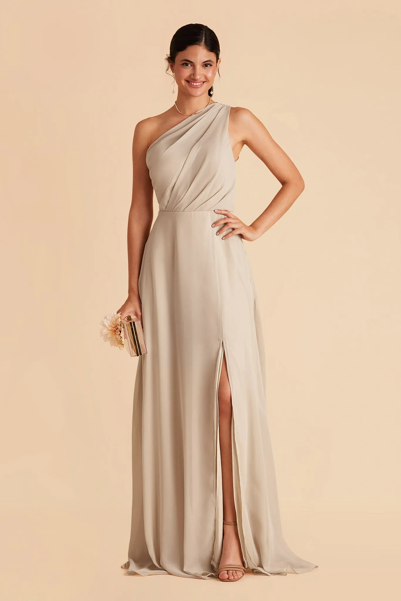 Kira Chiffon Dress With Slit - Classic Champagne sold by Birdy Grey product image thumbnail 4