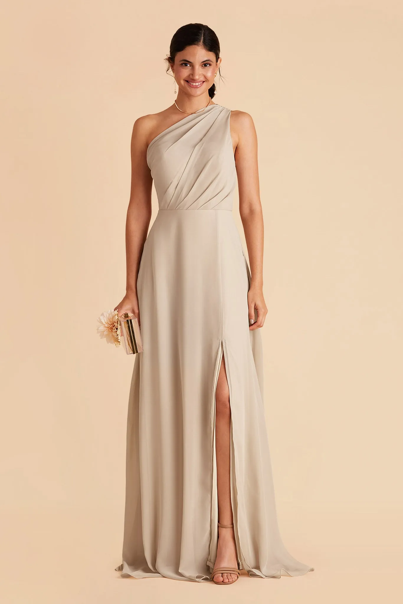 Kira Chiffon Dress With Slit - Classic Champagne sold by Birdy Grey