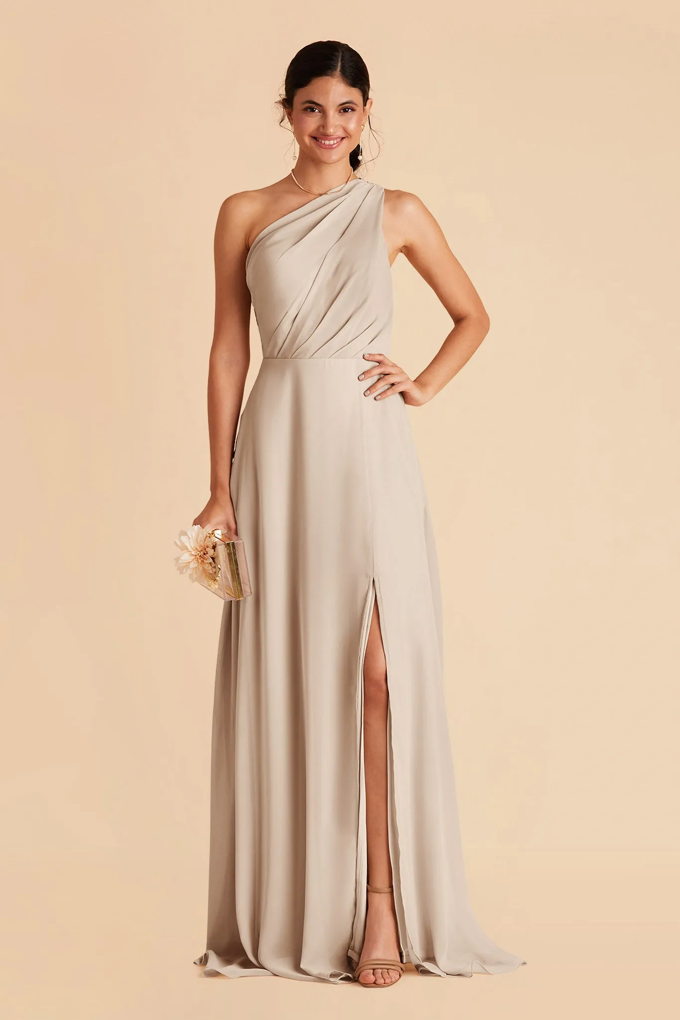 Kira Chiffon Dress With Slit - Classic Champagne sold by Birdy Grey product image thumbnail 3