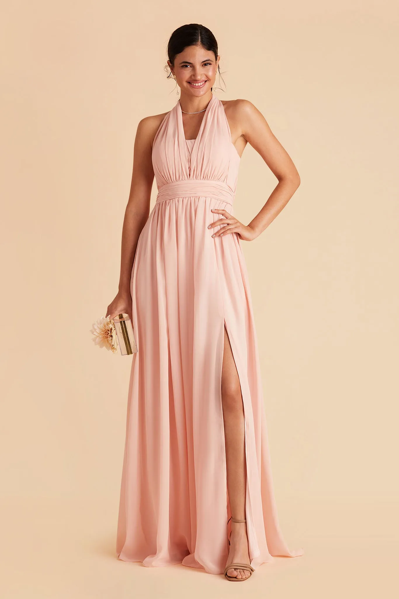 Grace Chiffon Dress With Slit - Blush Pink sold by Birdy Grey