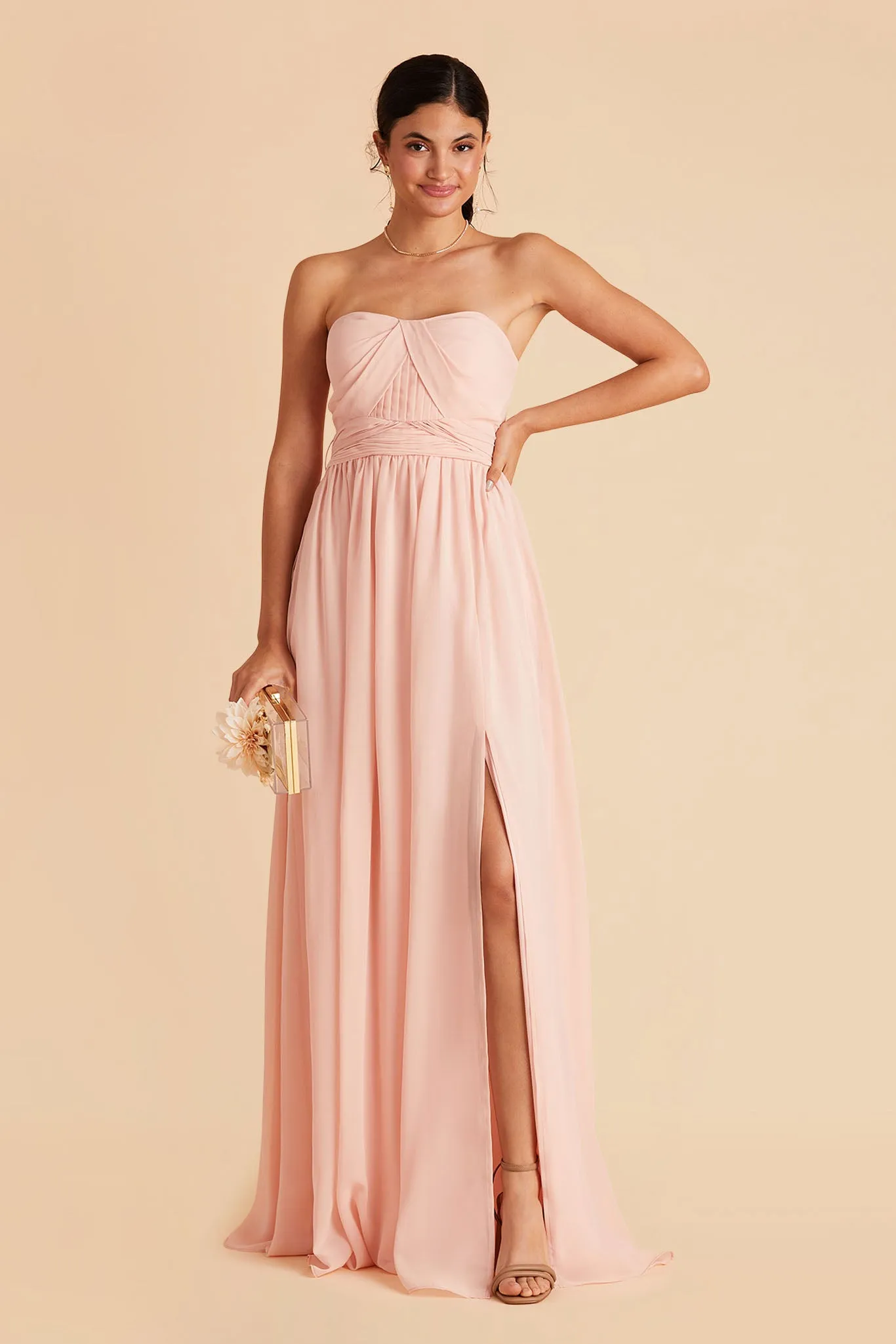 Grace Chiffon Dress With Slit - Blush Pink sold by Birdy Grey product image thumbnail 4