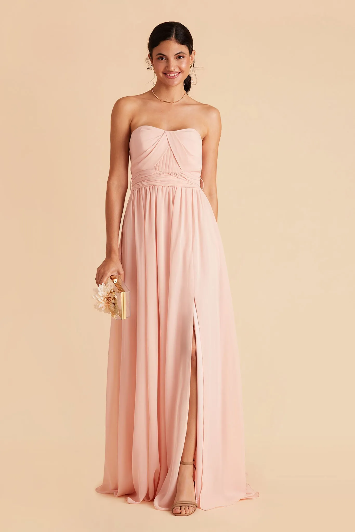 Grace Chiffon Dress With Slit - Blush Pink sold by Birdy Grey product image thumbnail 3