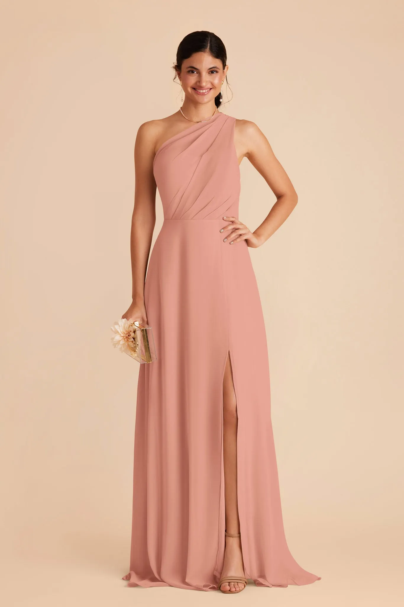 Kira Chiffon Dress With Slit - Dusty Rose sold by Birdy Grey product image thumbnail 4